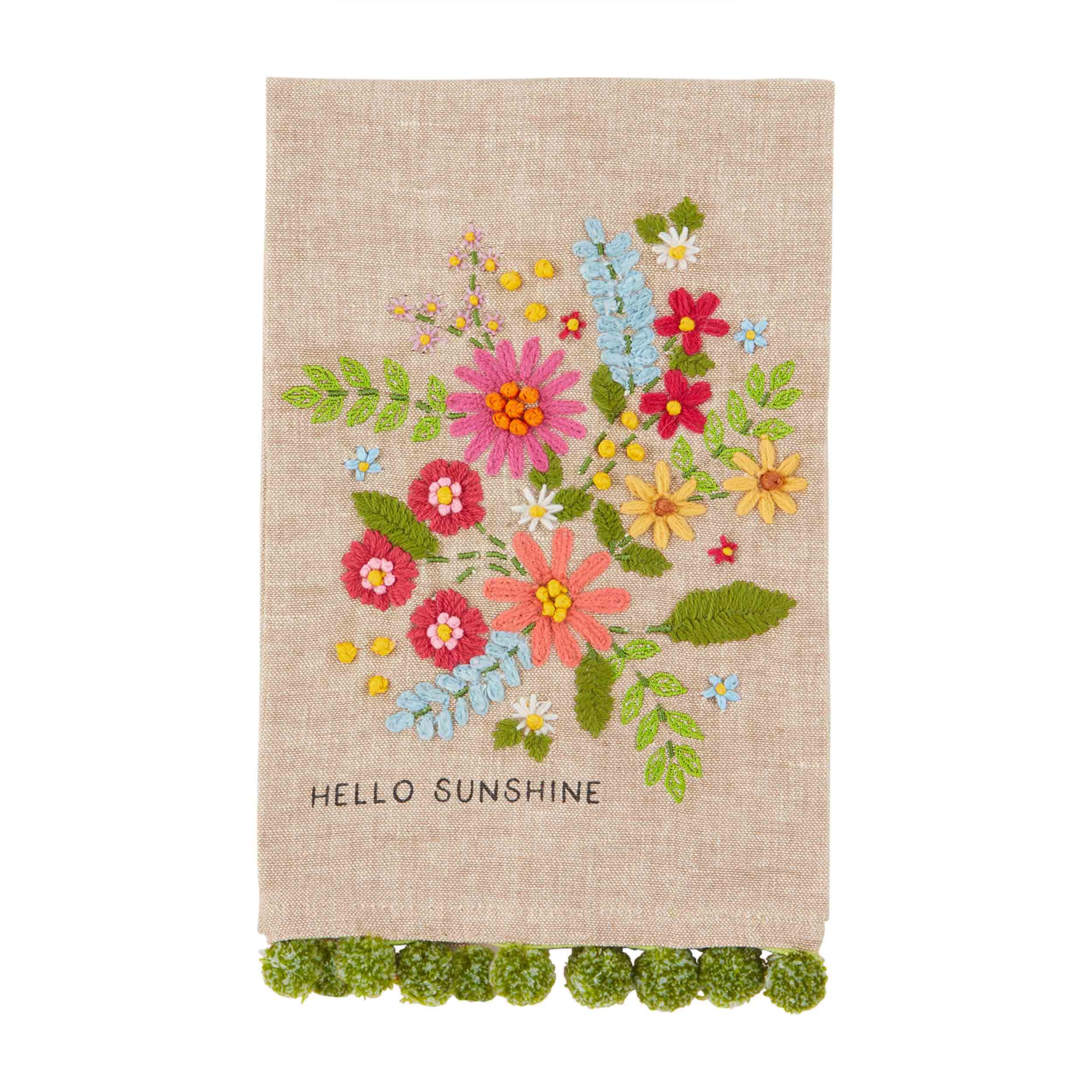 Hello Sunshine Floral Embroidery Pom Towel