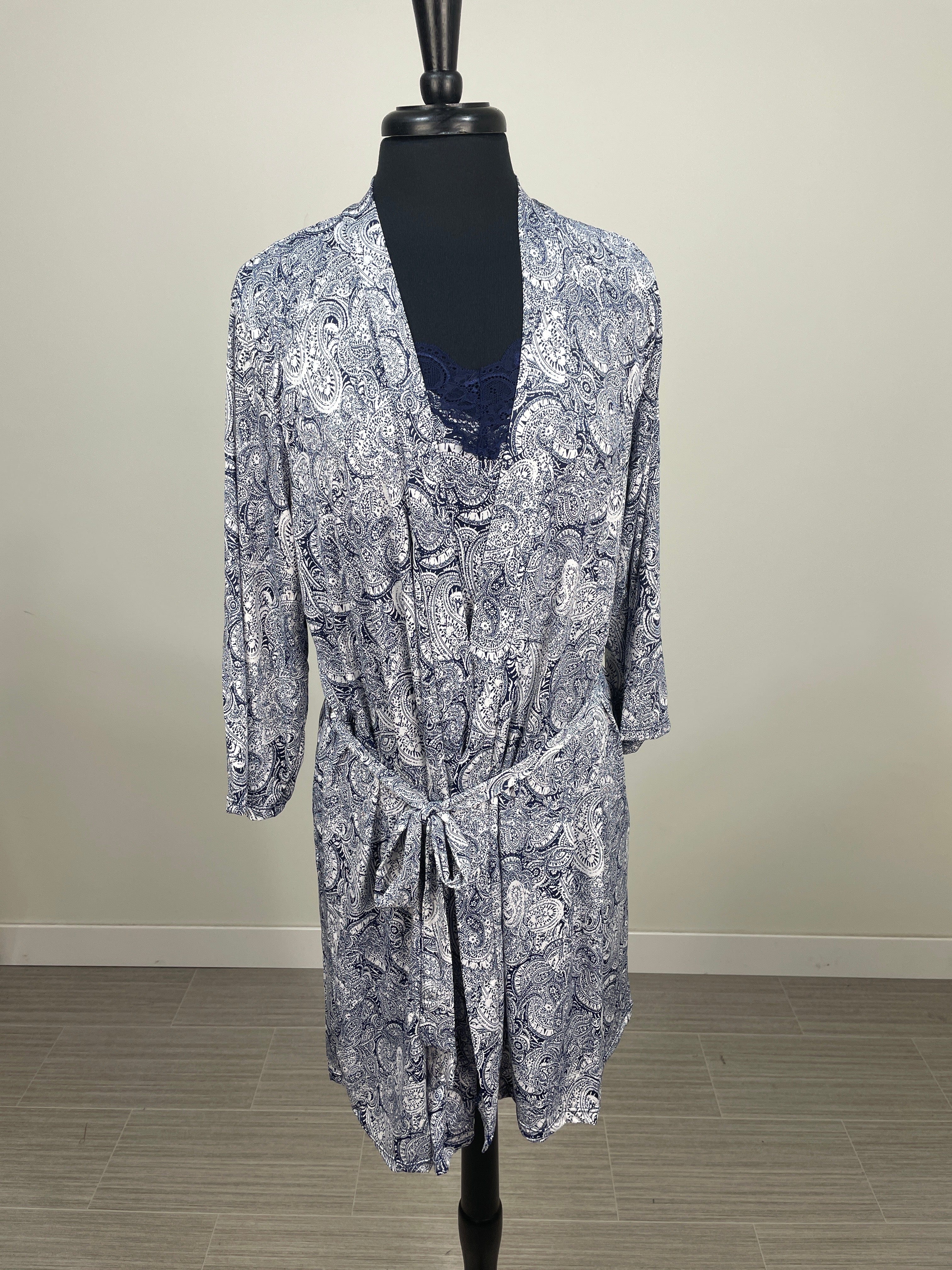 Navy & White Chemise & Robe Set