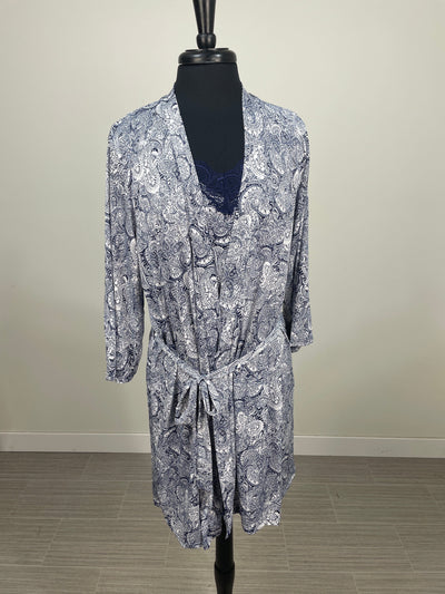 Navy & White Chemise & Robe Set