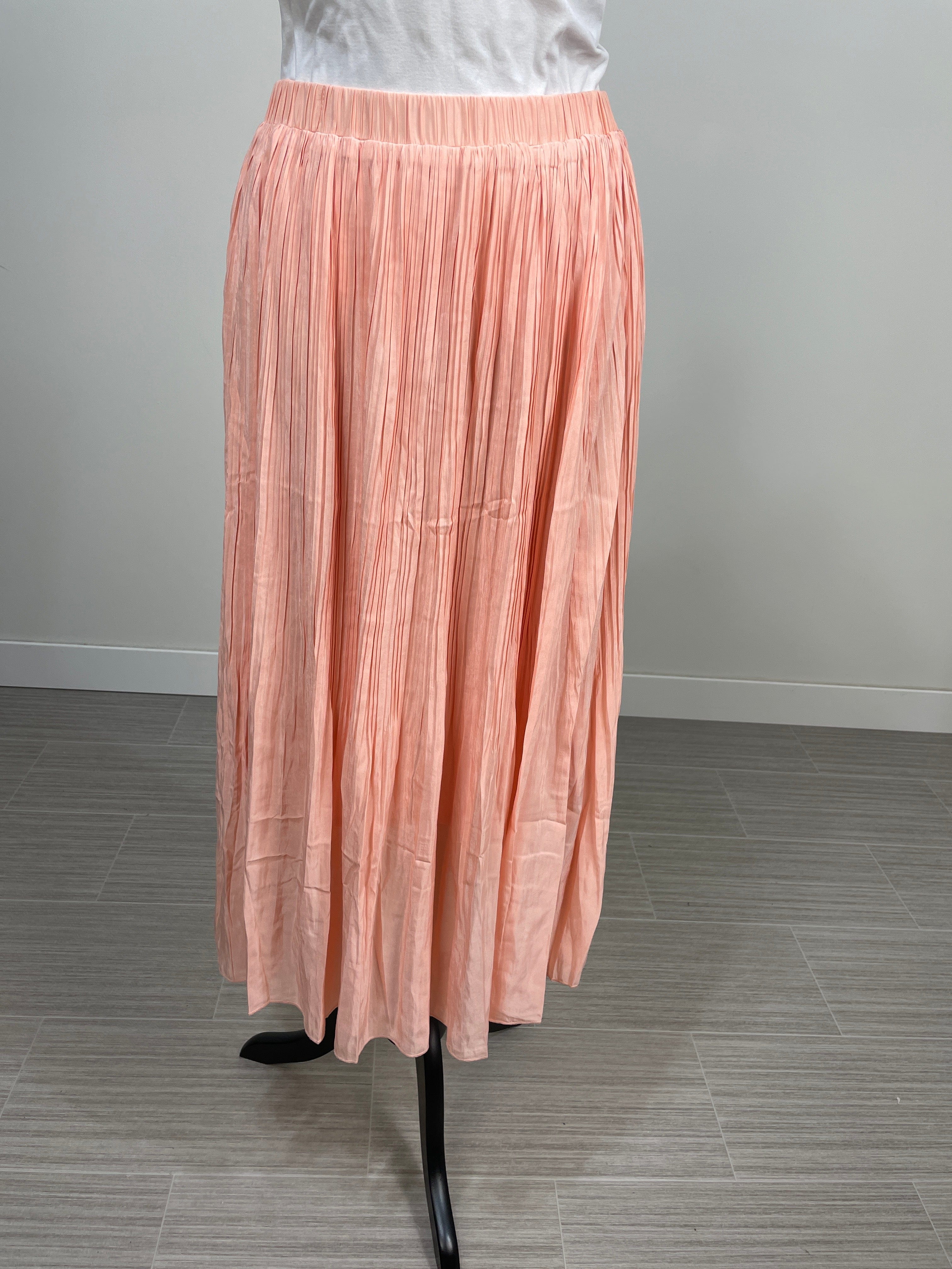 Peach Pleated Midi Skirt