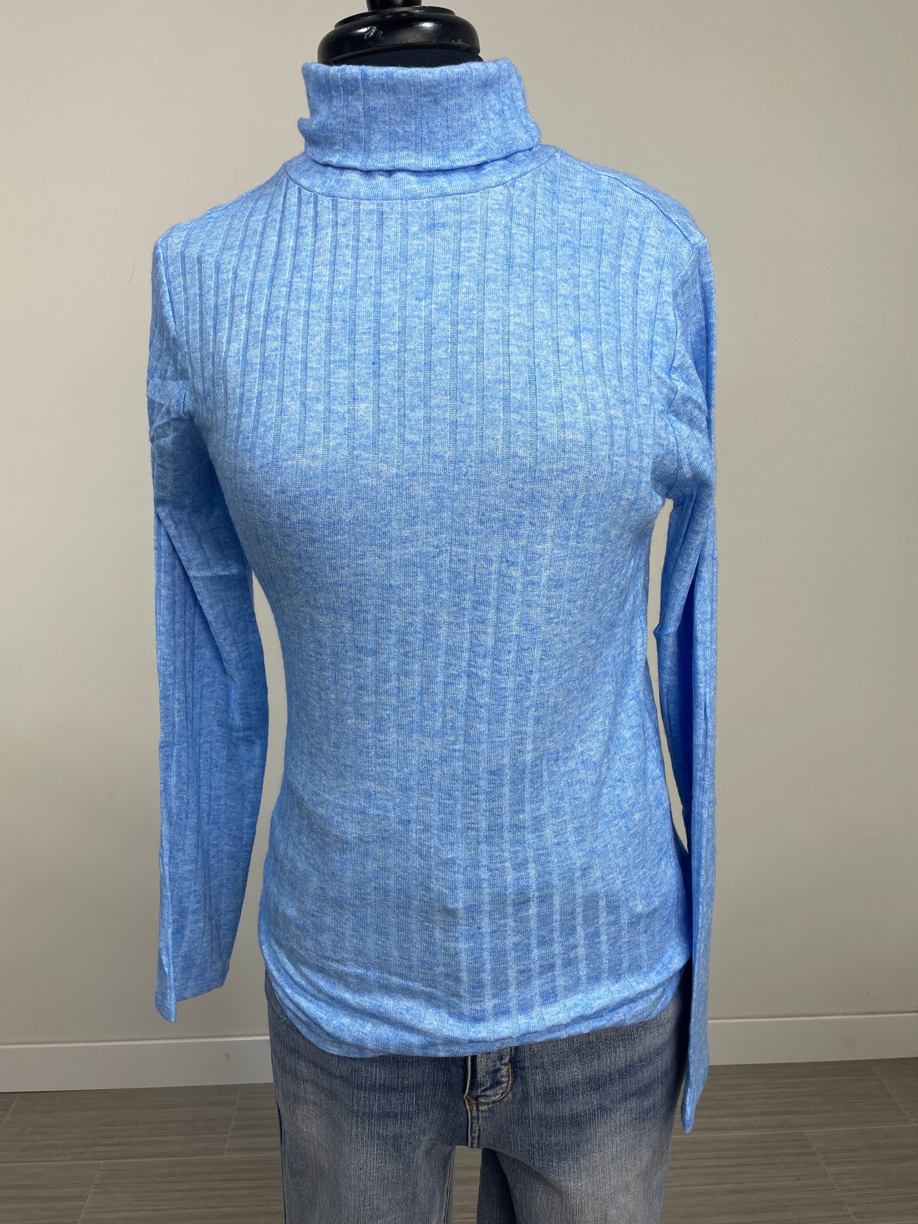 Ocean Blue Ribbed Turtleneck