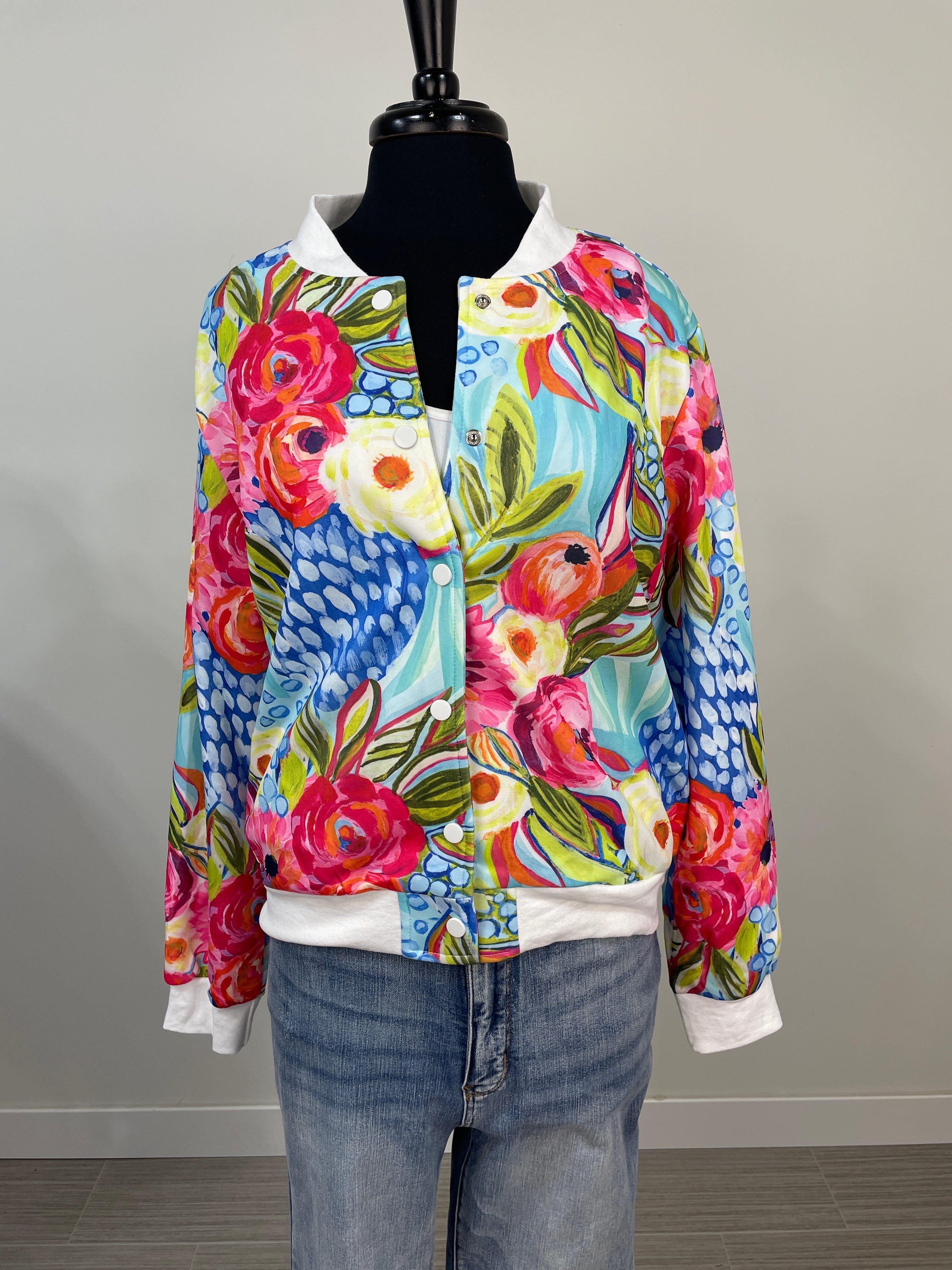 Multi Floral Snap Closure Jacket