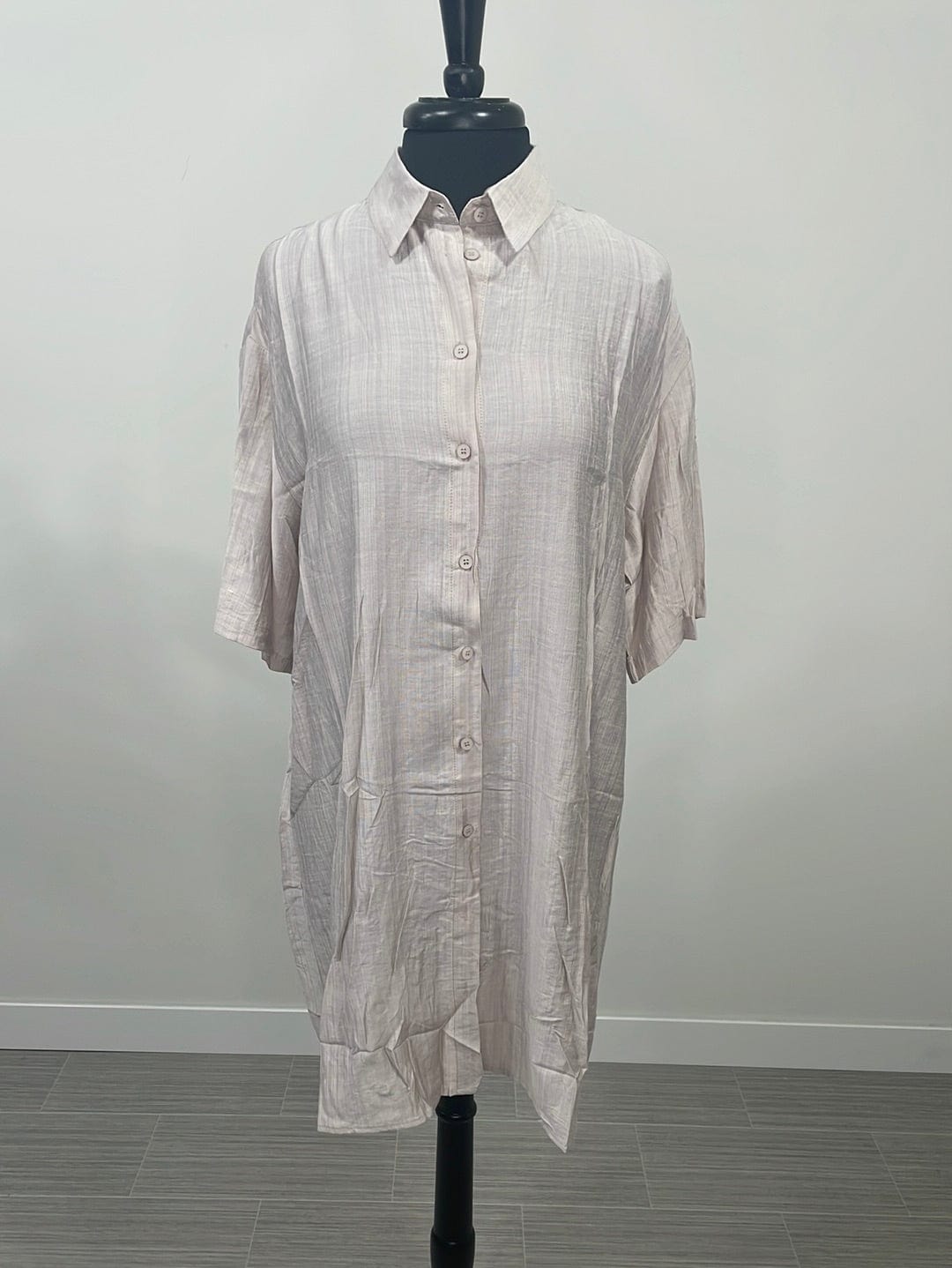 Beige Button Up Cuff Dress