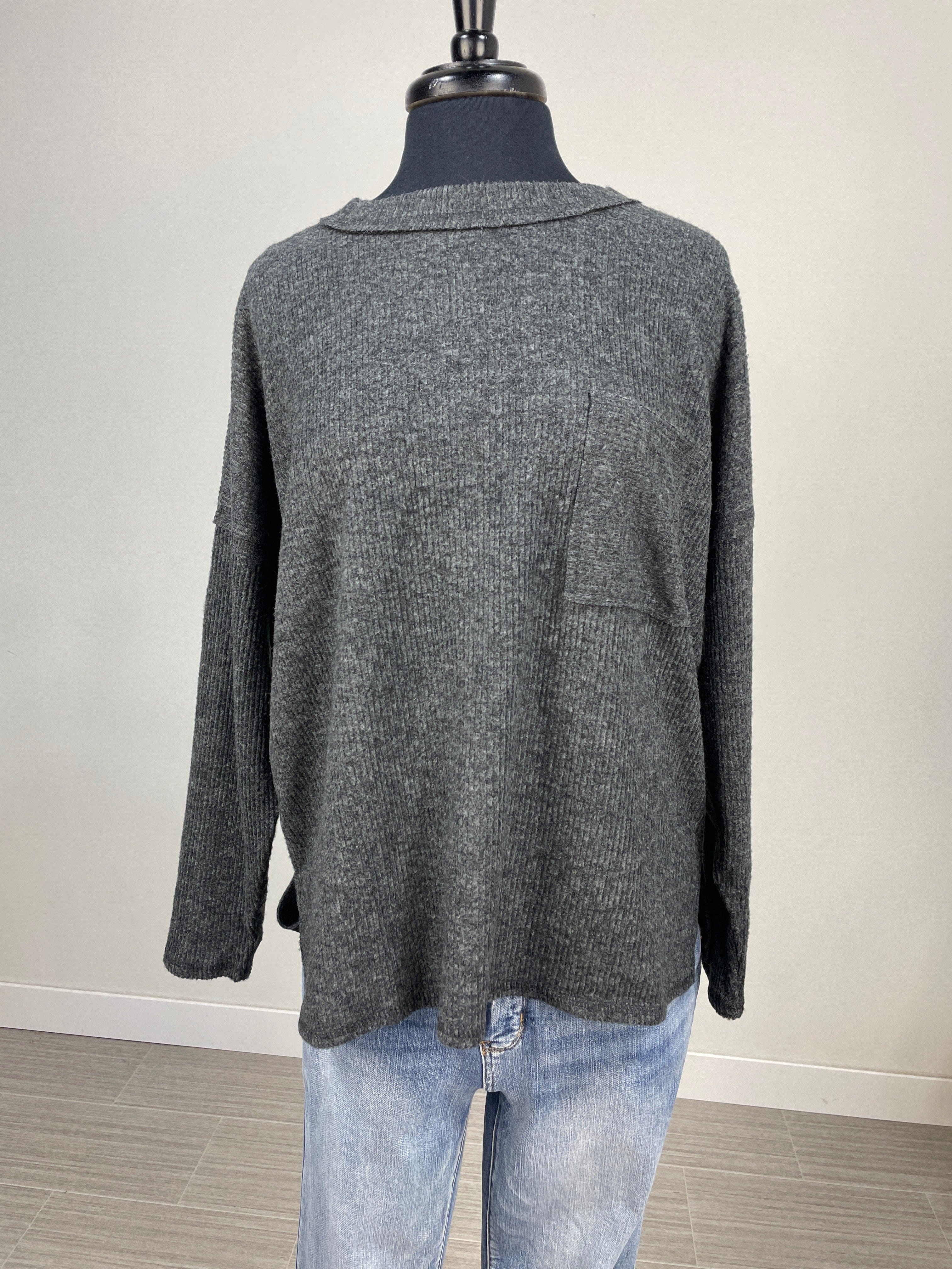 Black Cozy Brushed Pocket Top
