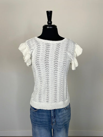 Ivory Eyelet Back Tie Sweater Top