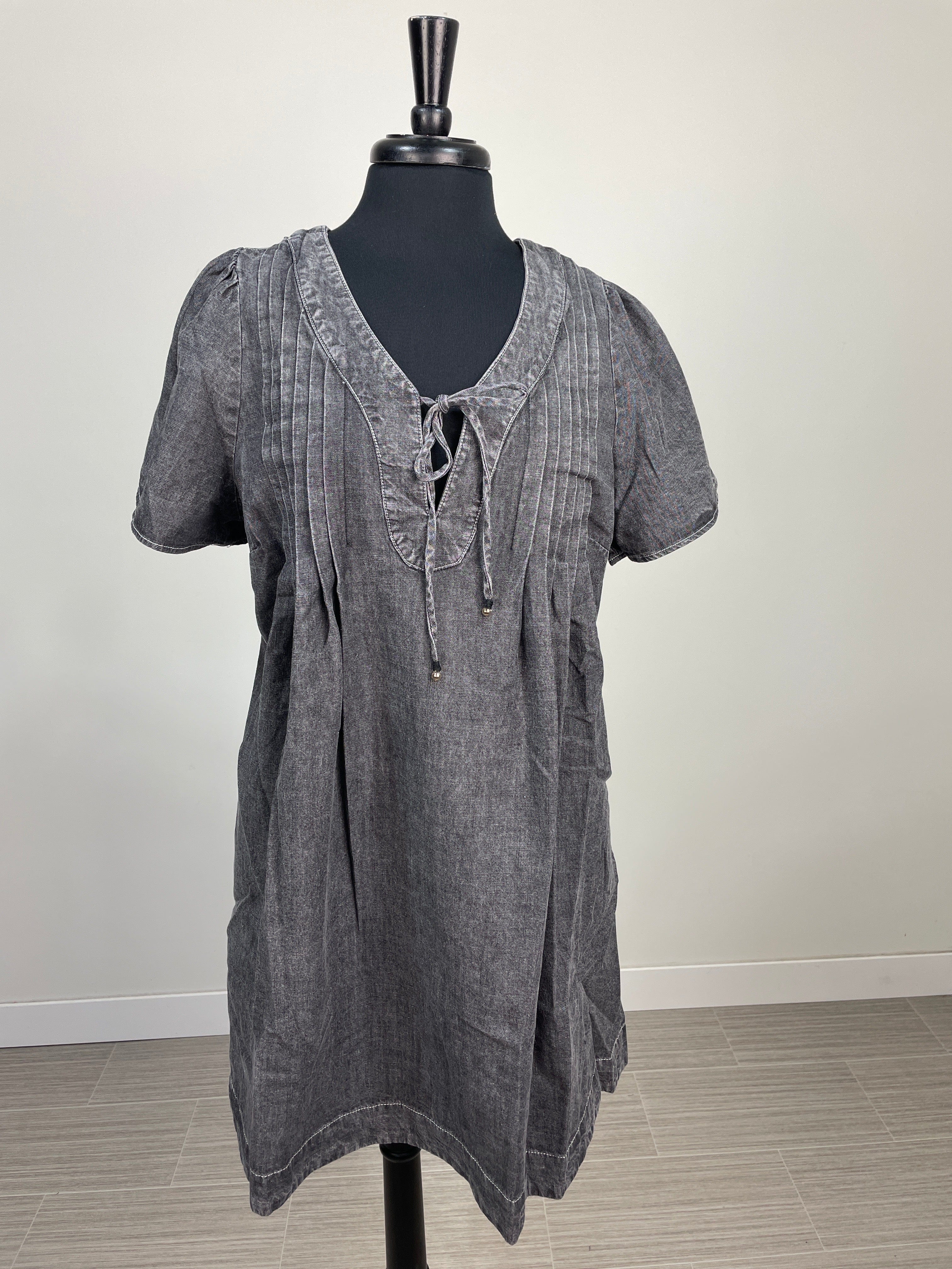 Black Denim Pleated Dress