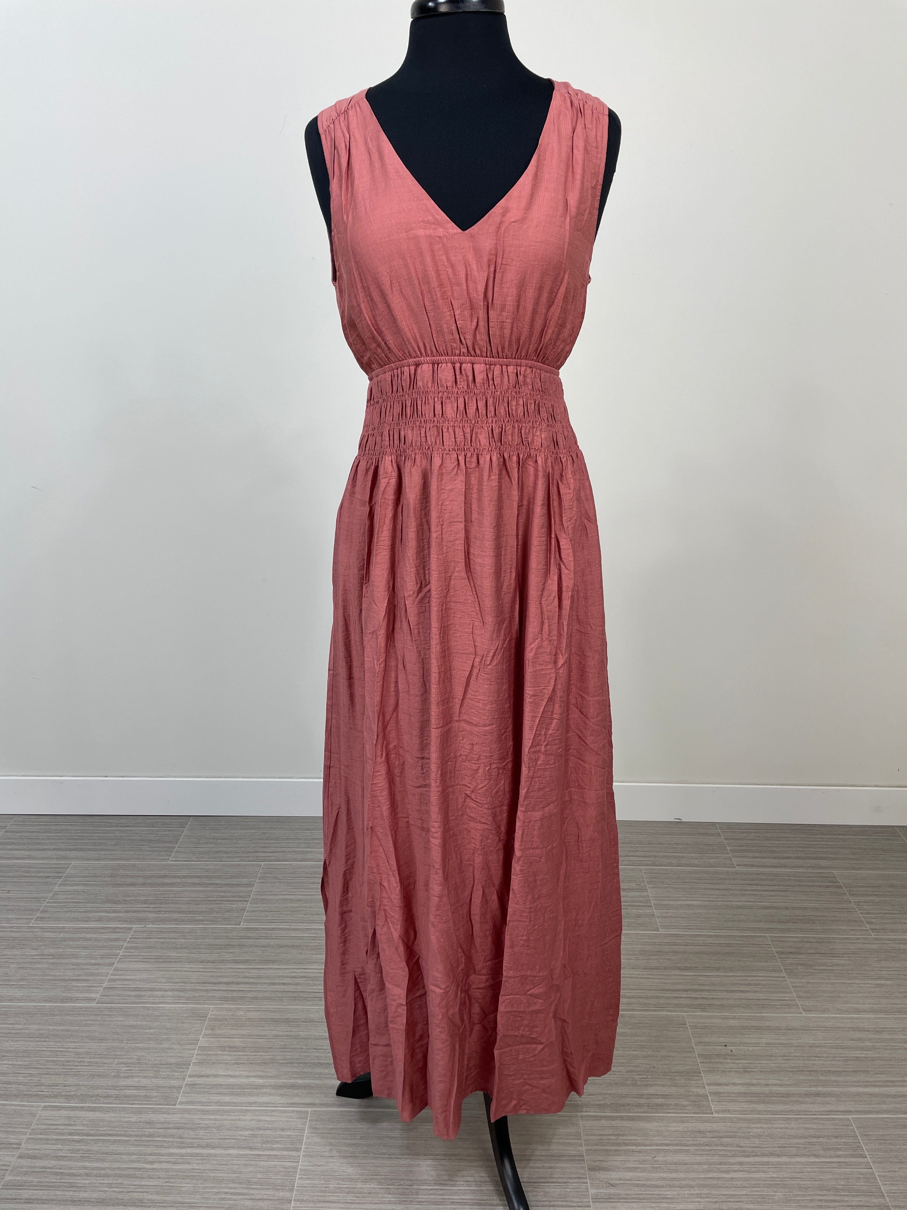Brick VNeck Smock Waist Maxi Dress