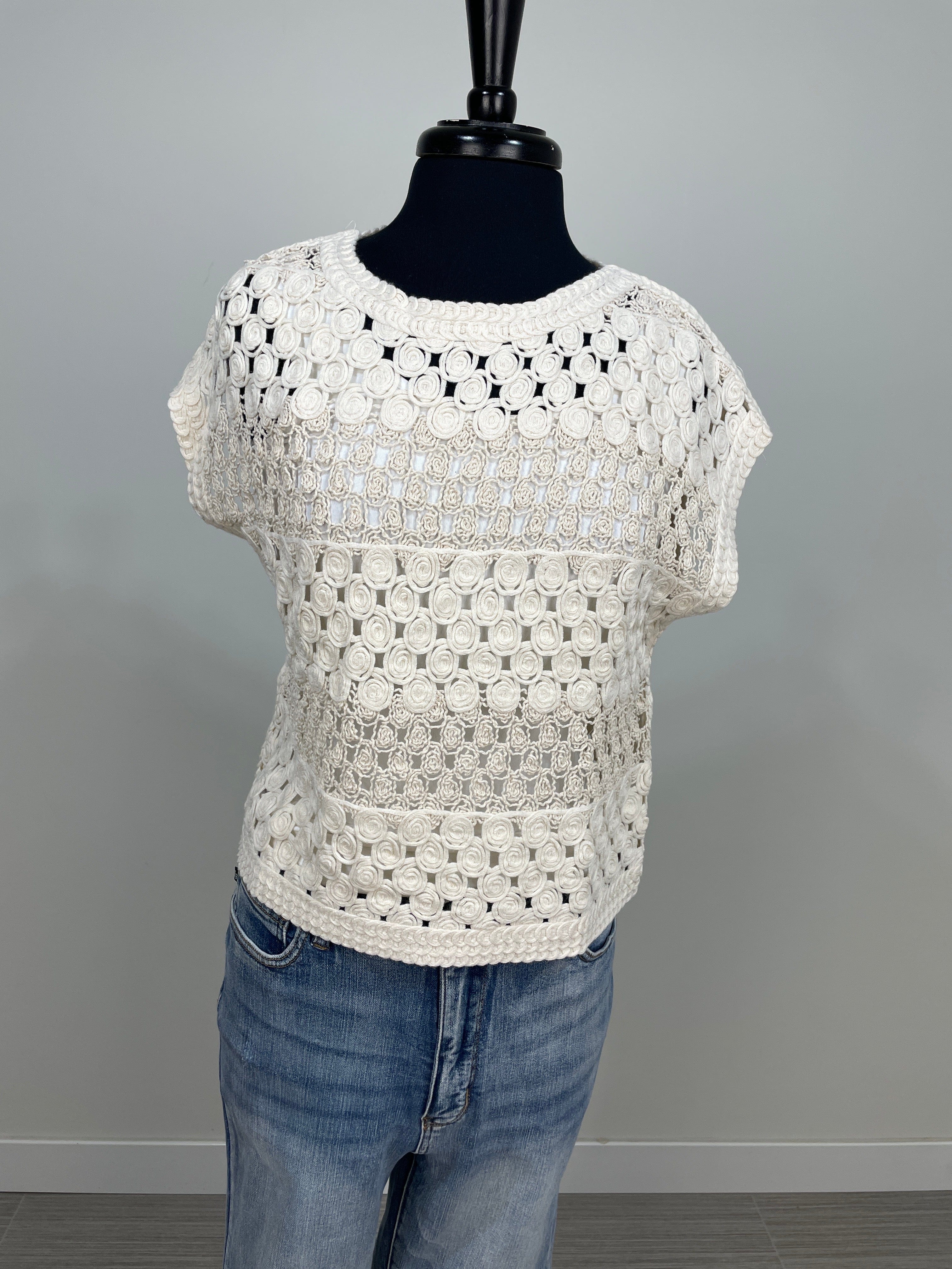 Cream Crochet Sleeveless Top