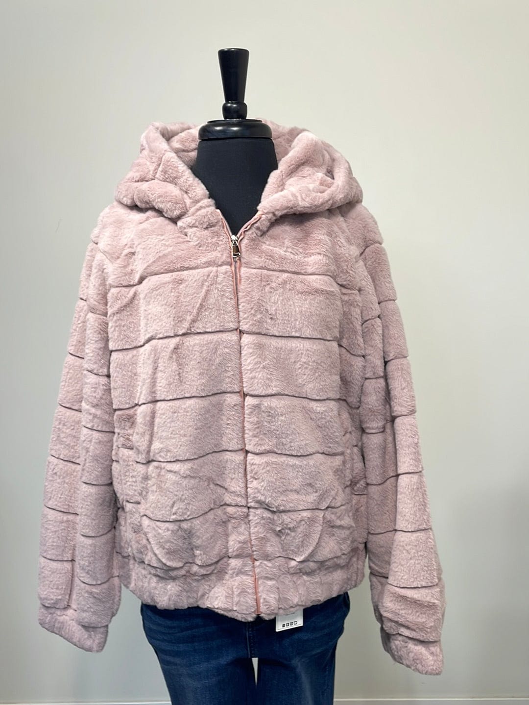 Light Mauve Fur Hooded Jacket