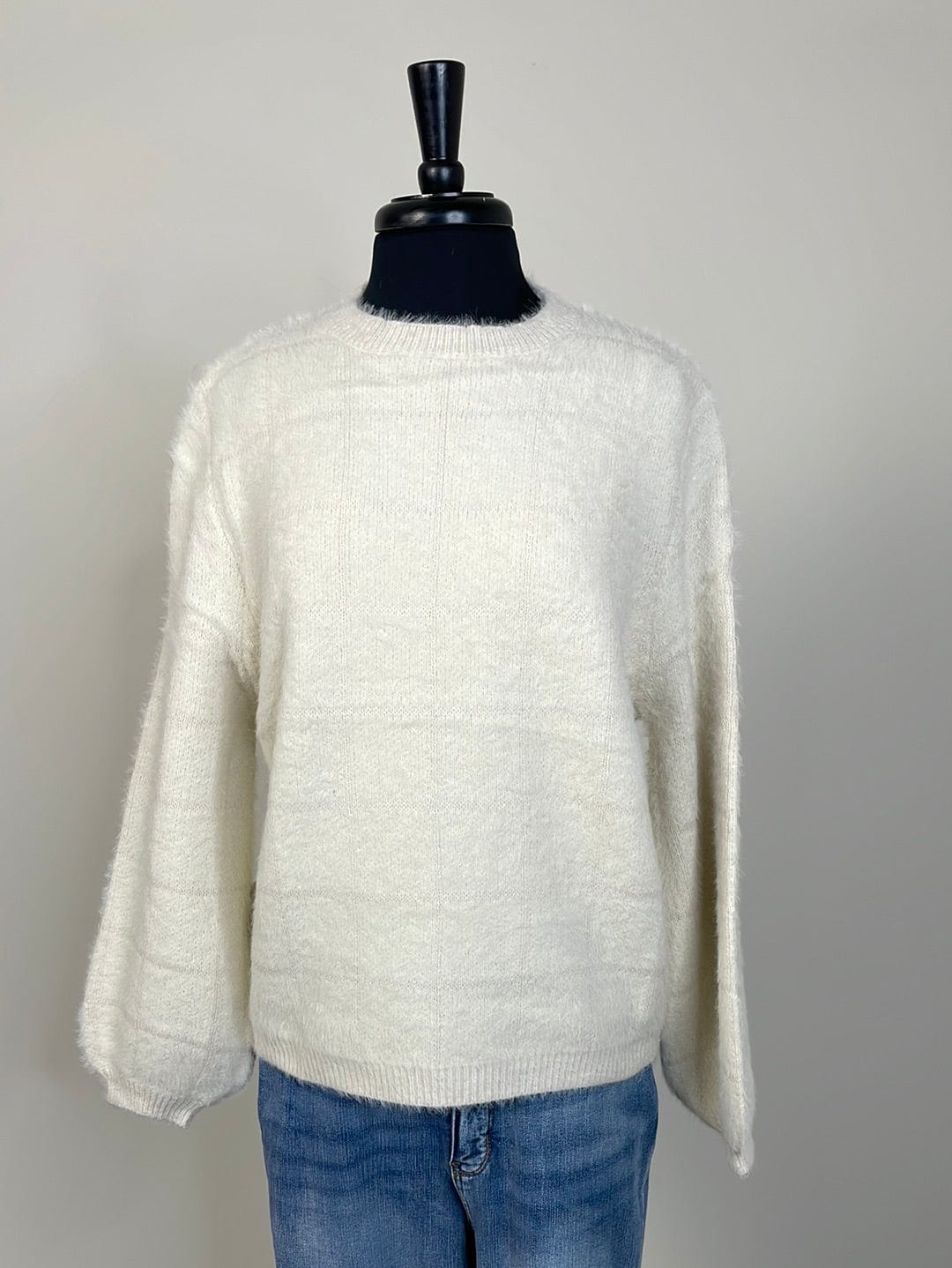 Cream Plaid Knit Sweater