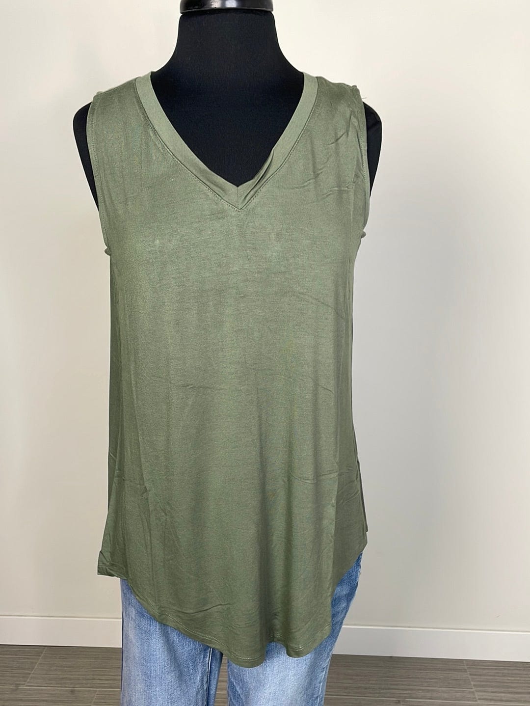 Light Olive Luxe V-neck Sleeveless Top