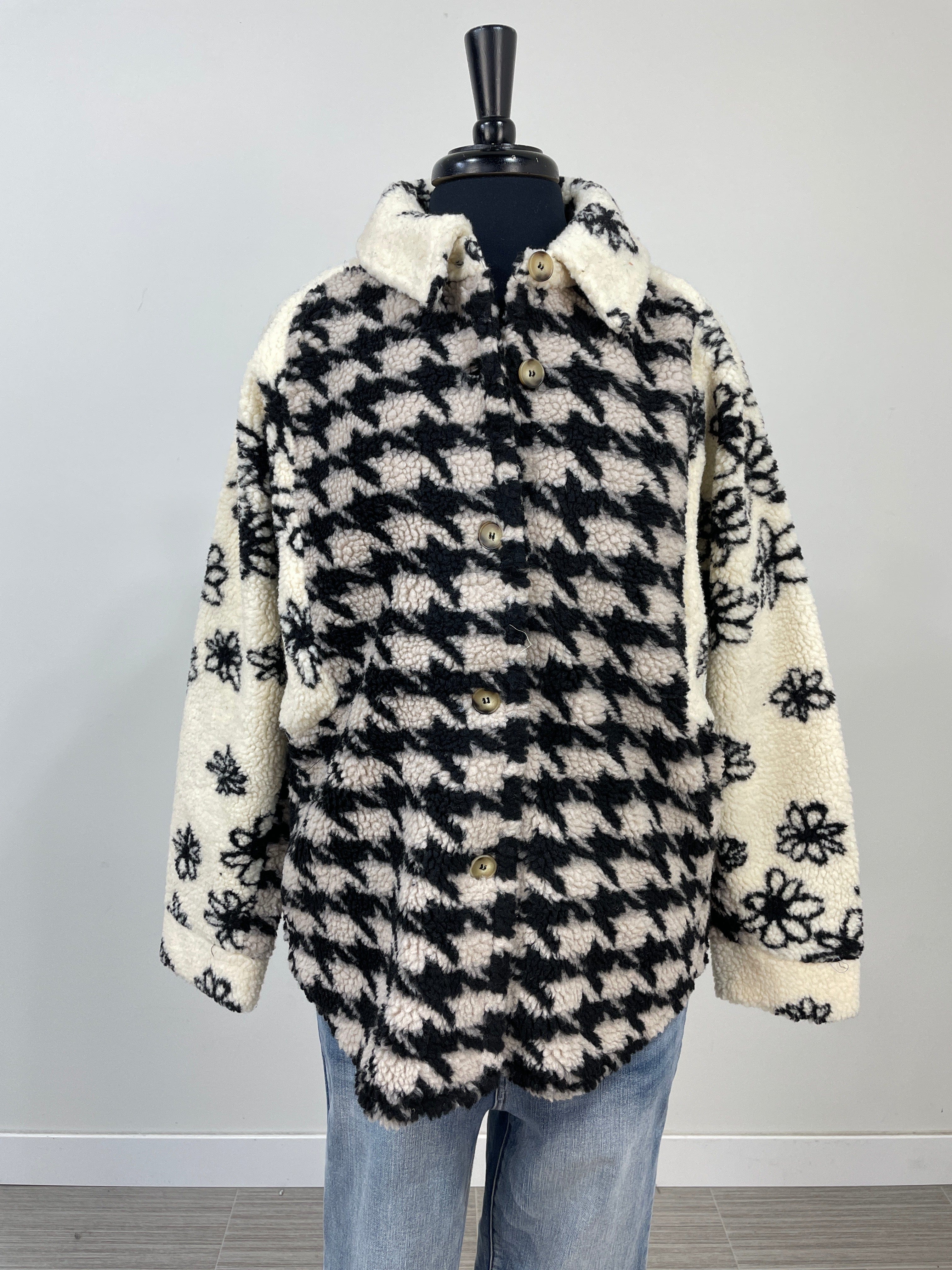 Flower & Houndstooth Sherpa Jacket