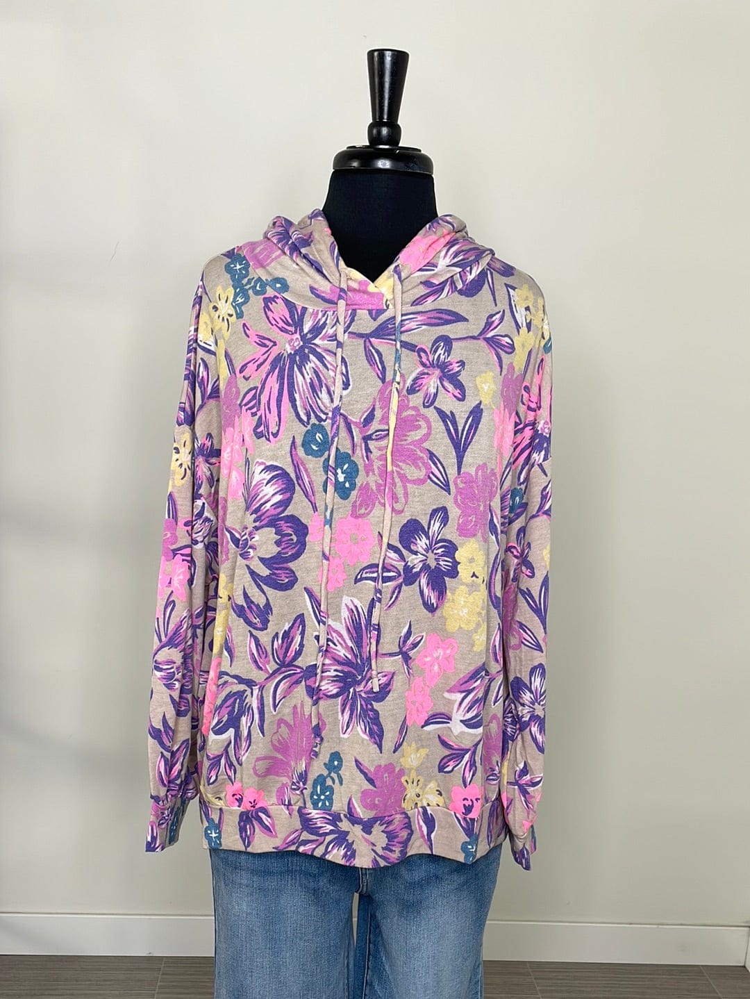 Khaki Purple Floral Hoodie