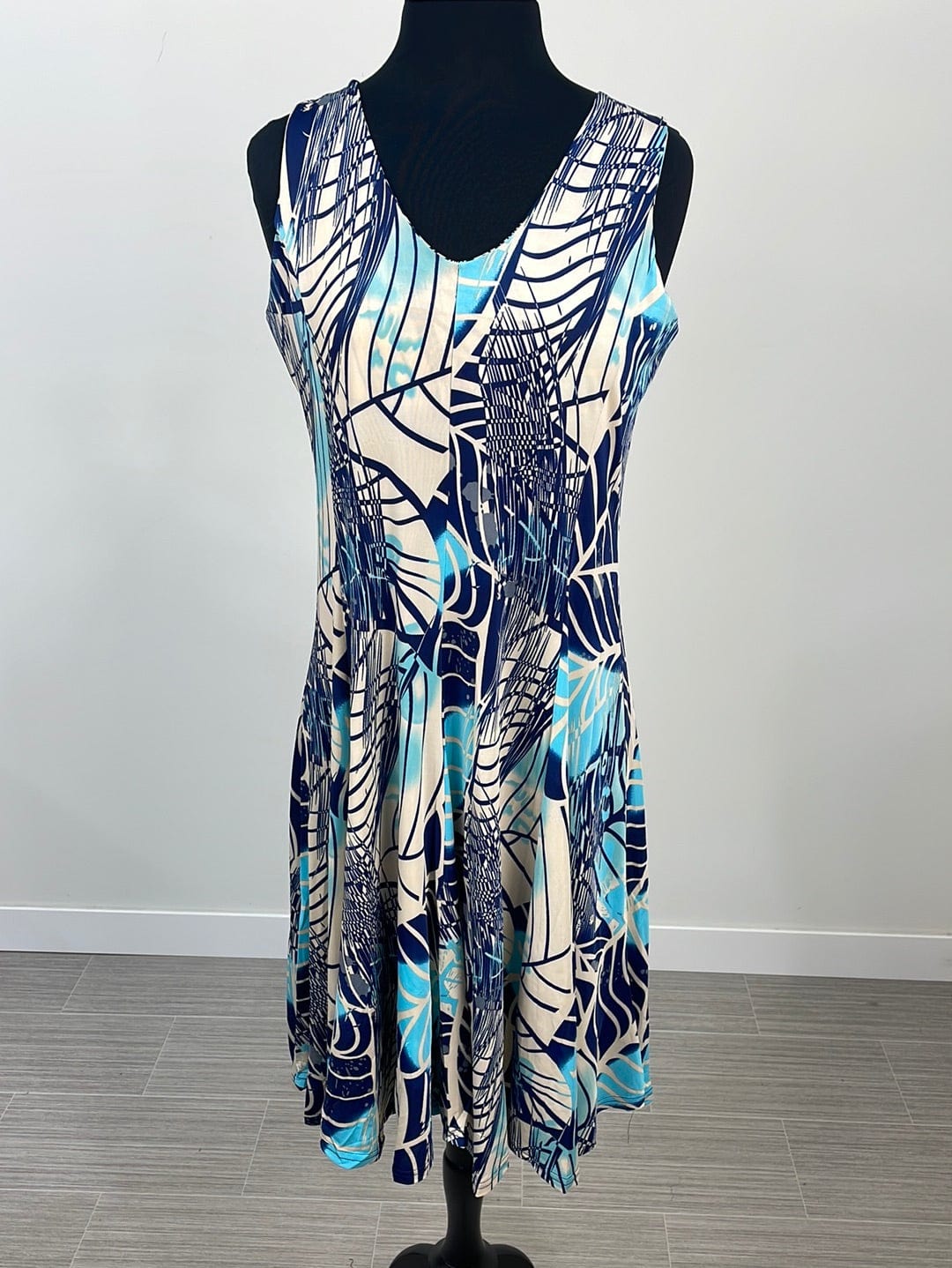 Sand & Blue Patterned Pleated Dress