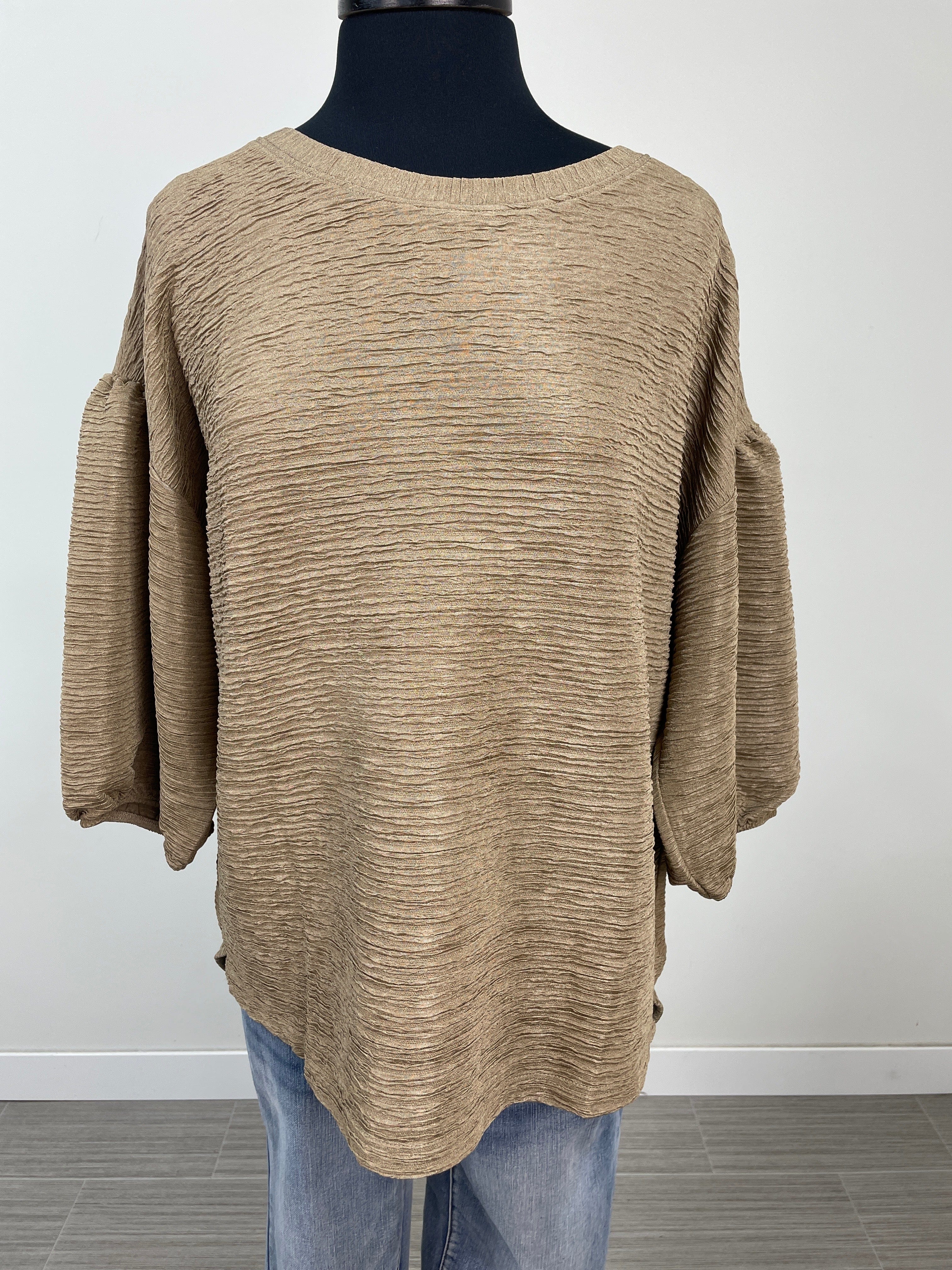 Tan Sparkle Crinkle Texture Top