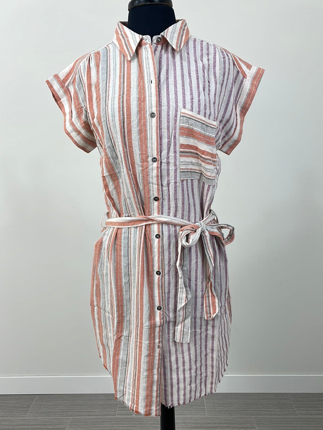 Coral & Lavender Stripe Shirt Dress