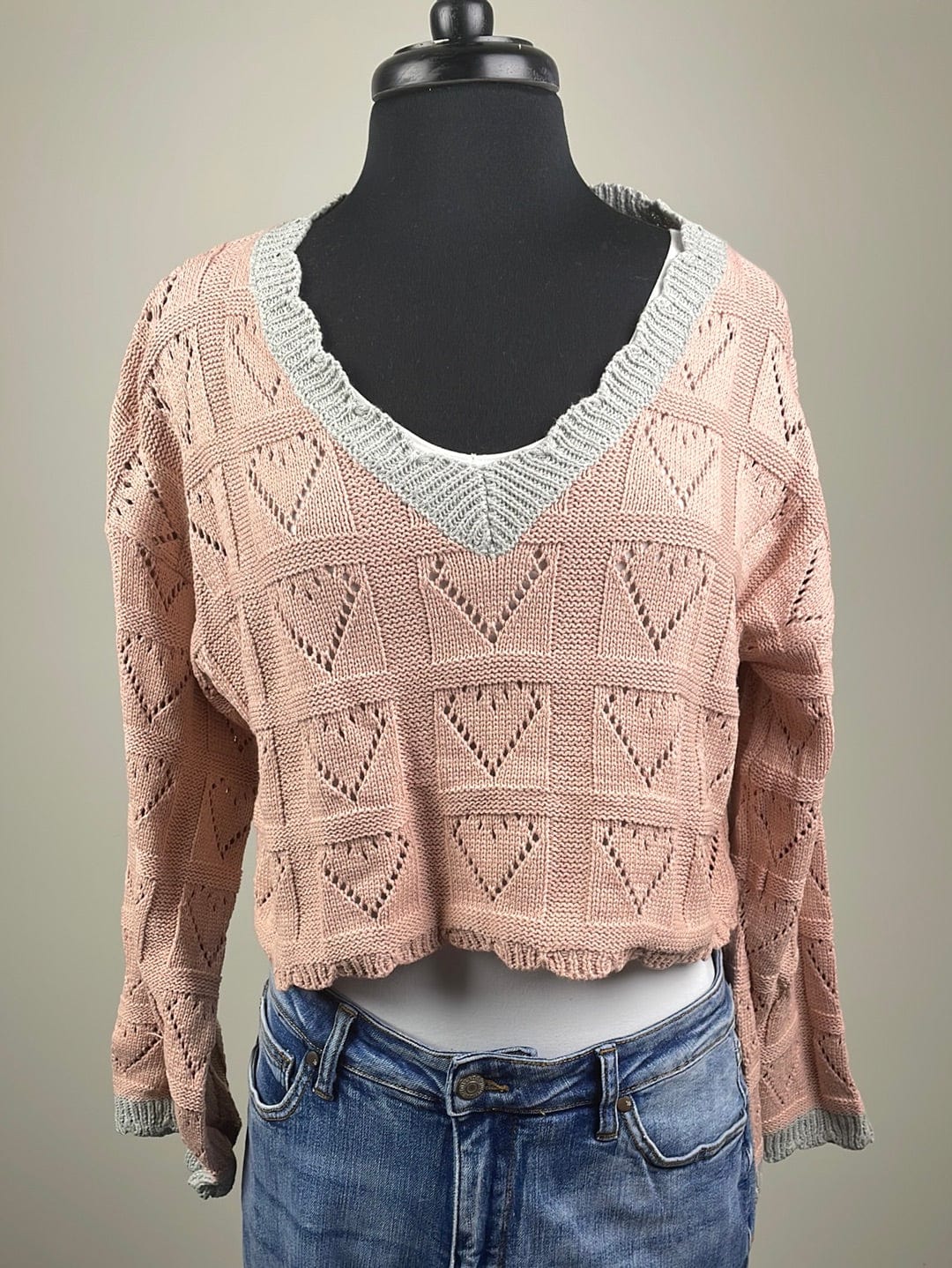 Mauve Heart Knit Crop Sweater