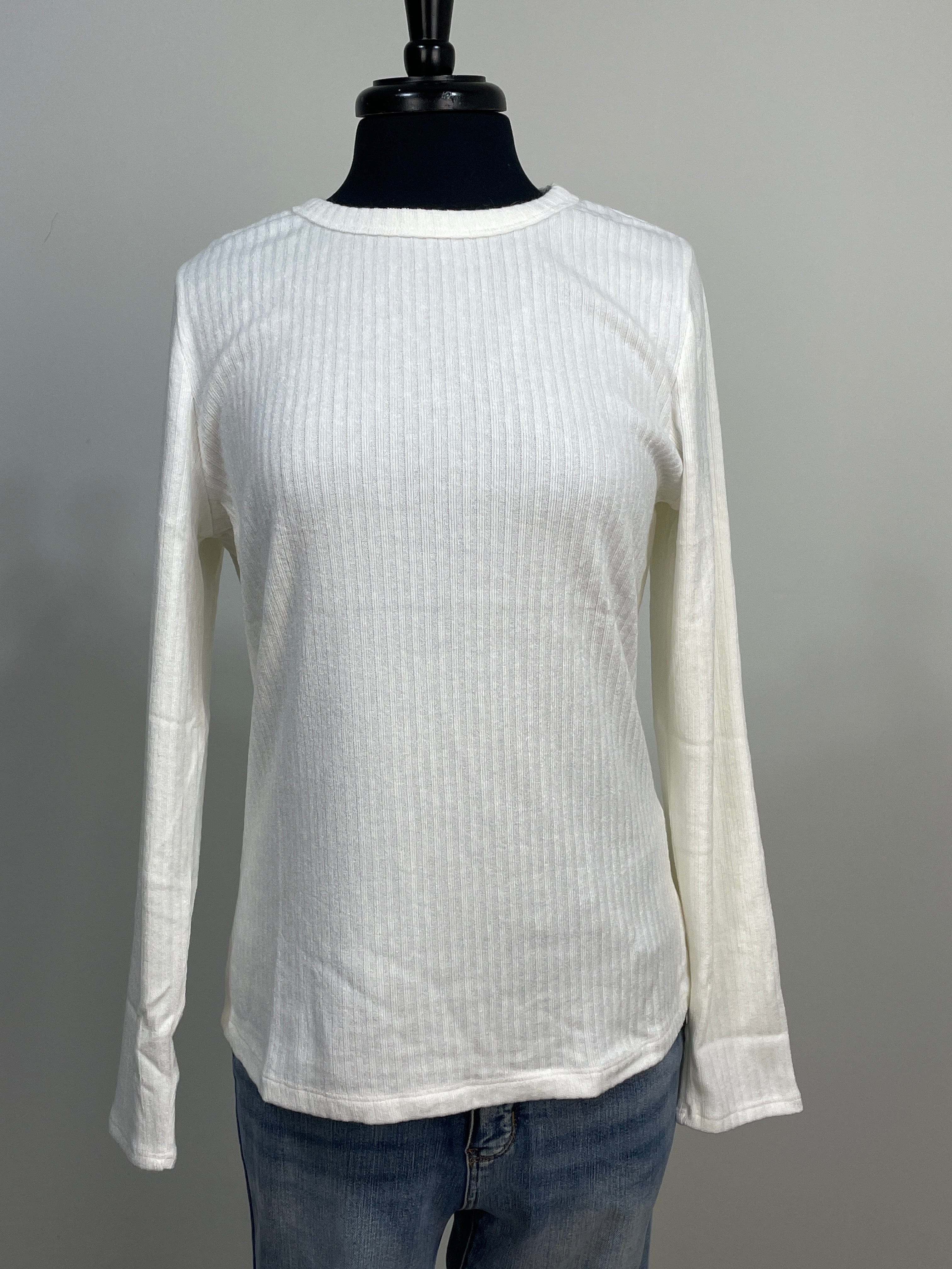 Ivory Ribbed Hacci Long Sleeve Top