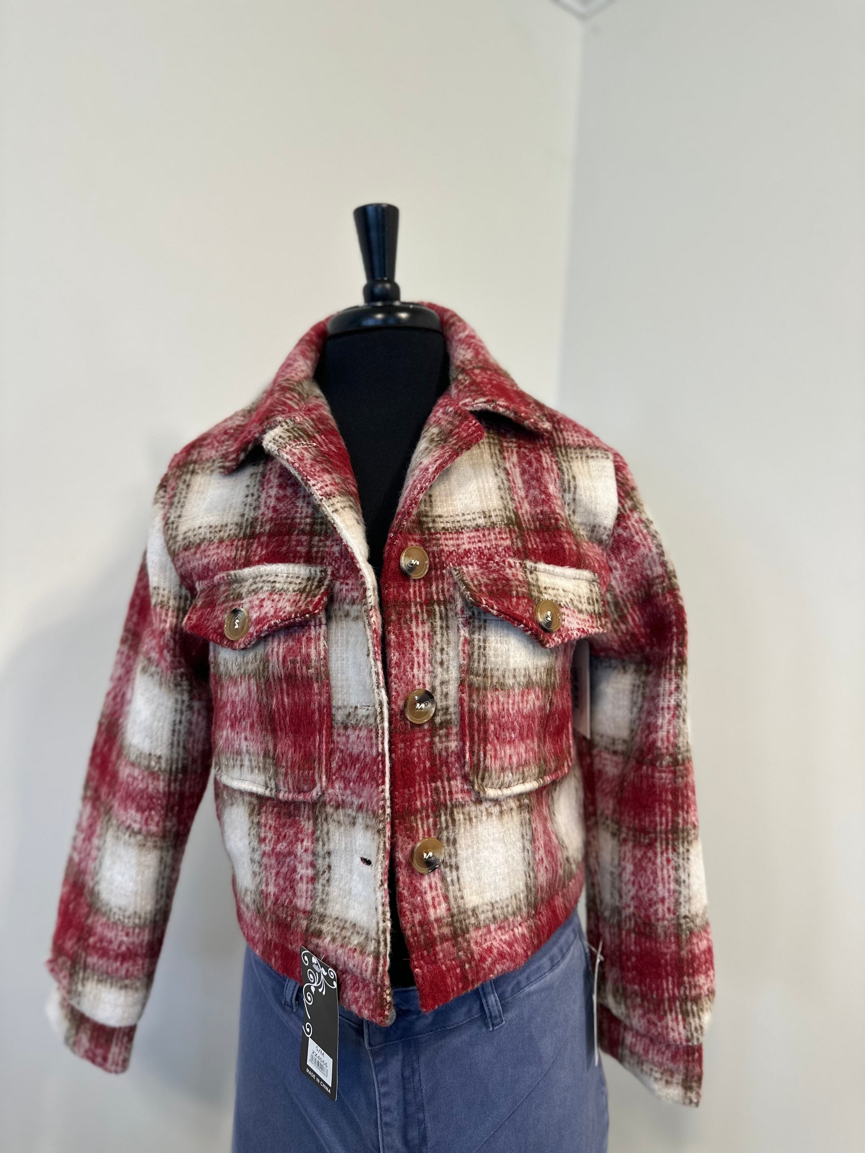 Maroon Plaid Cropped Shacket