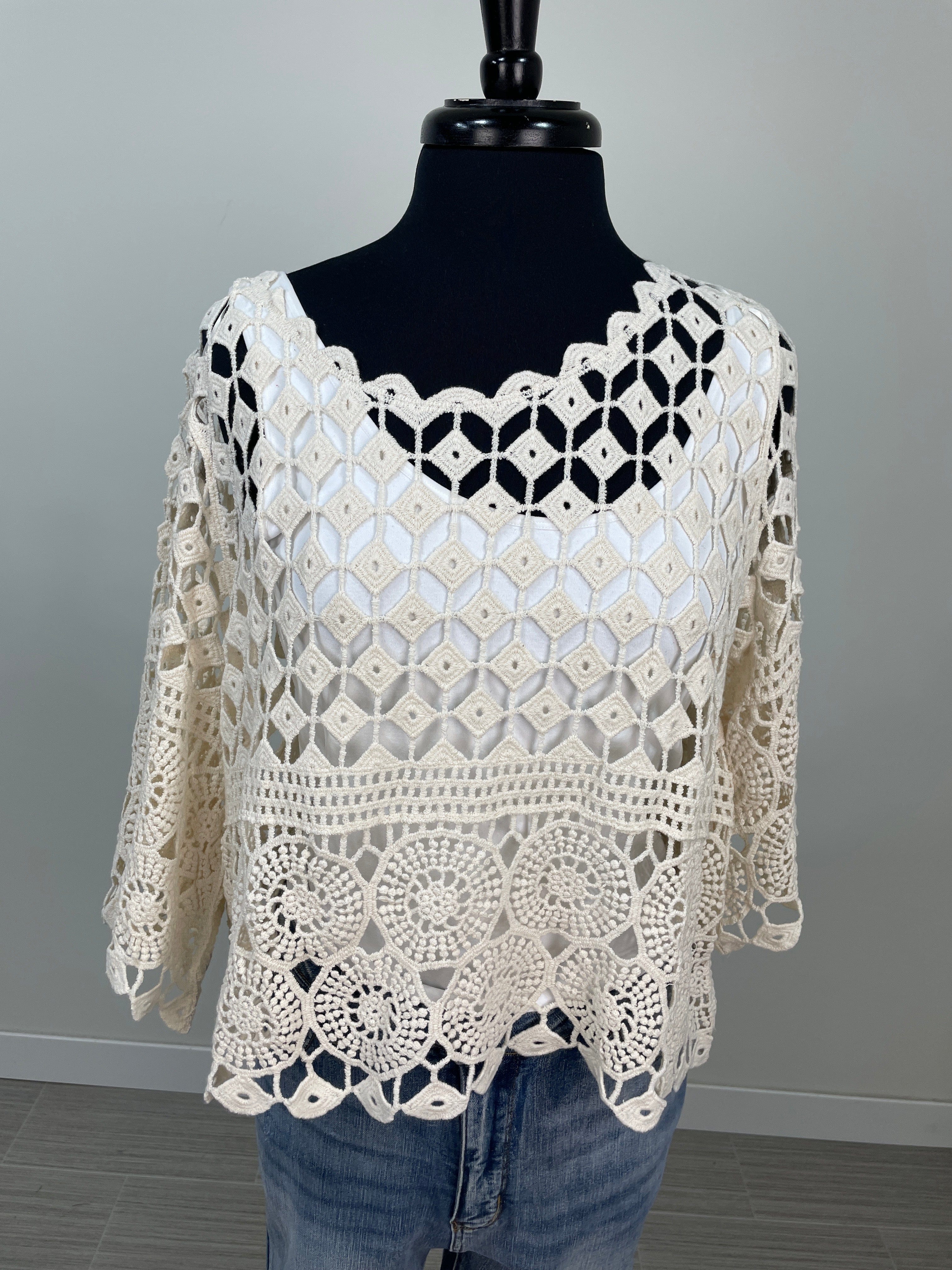 Cream Crochet Pullover