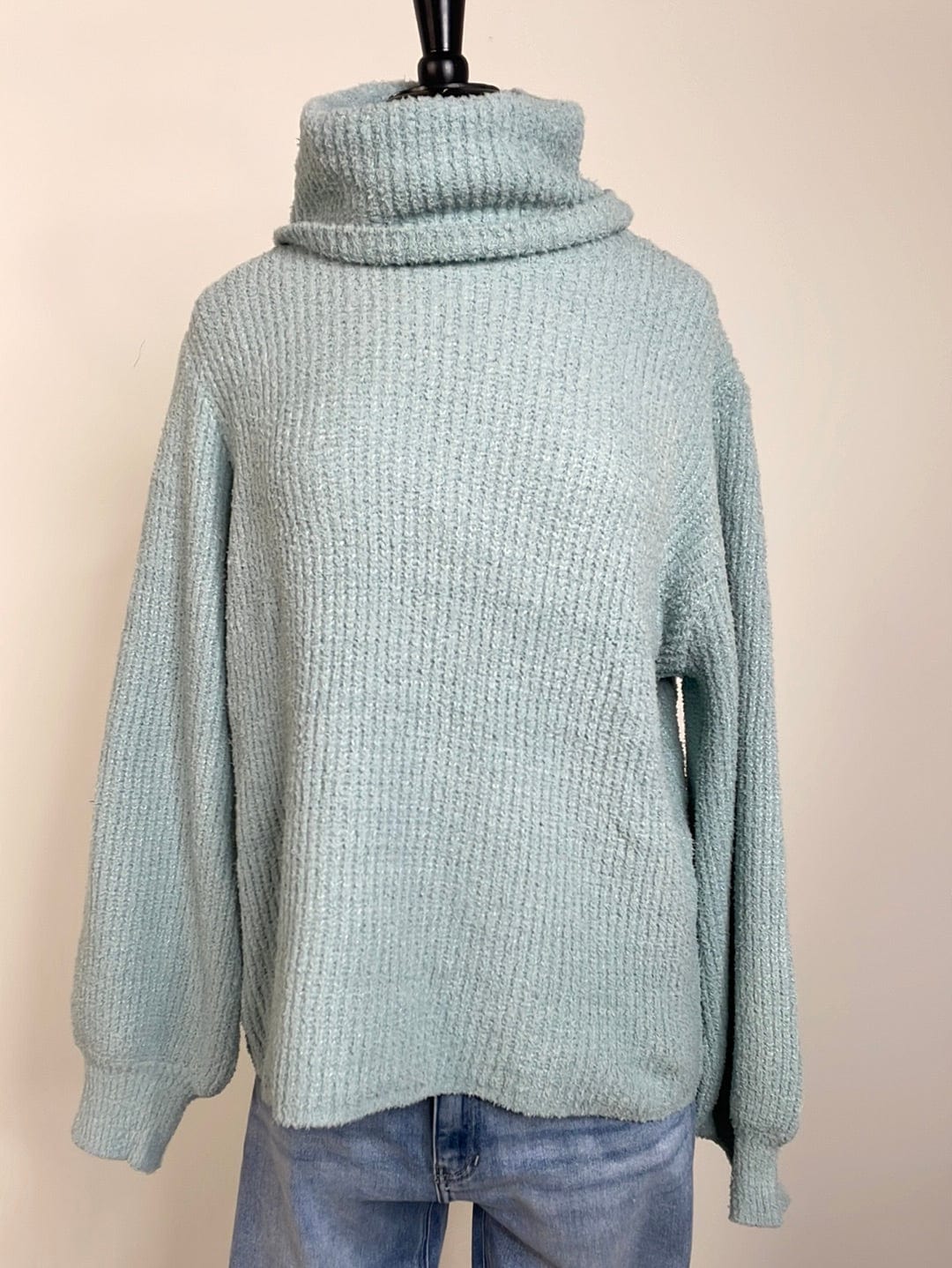 Seafoam Chenille Bishop Sleeve Sweater