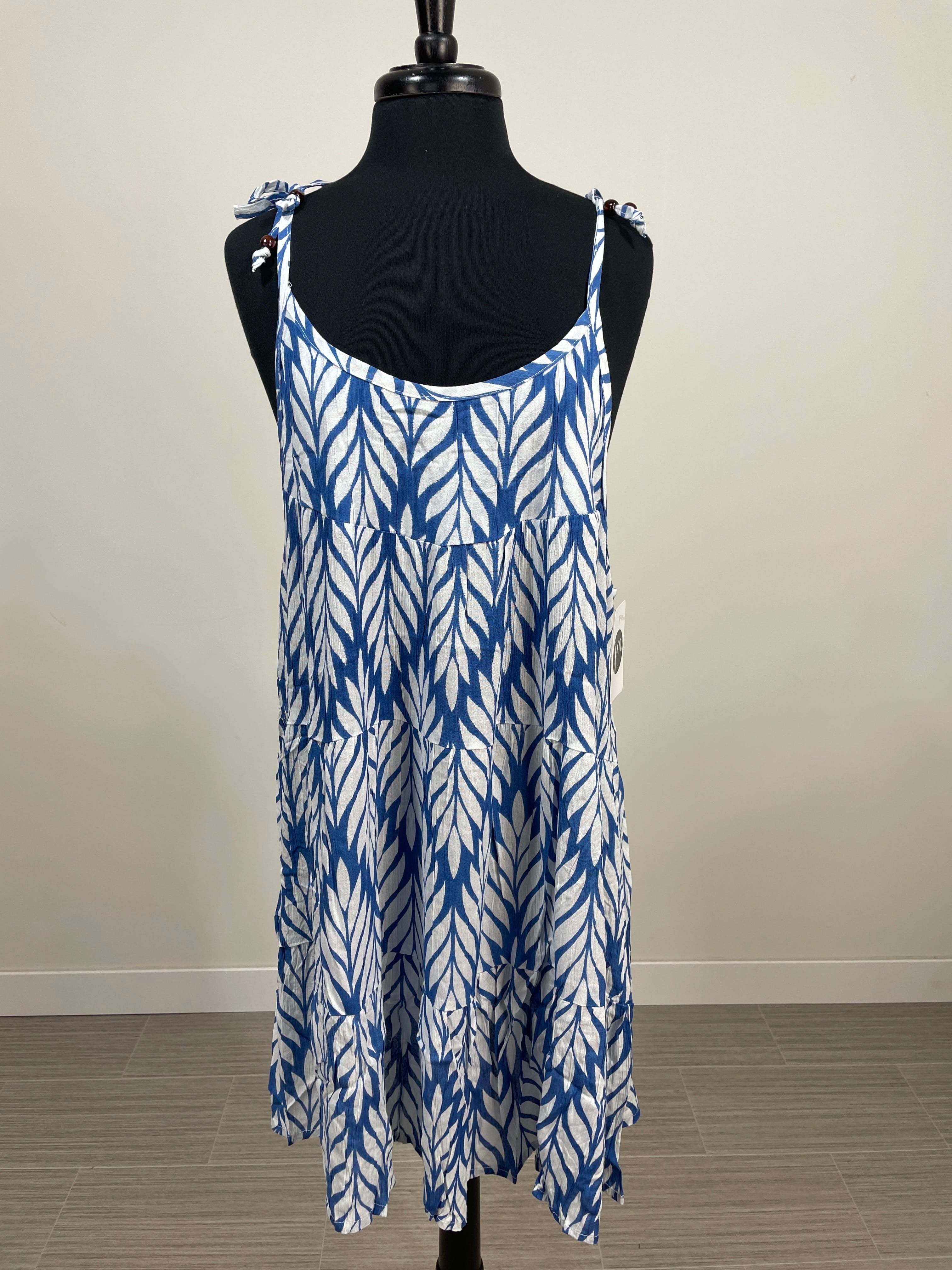 Blue Palm Print Gauze Dress