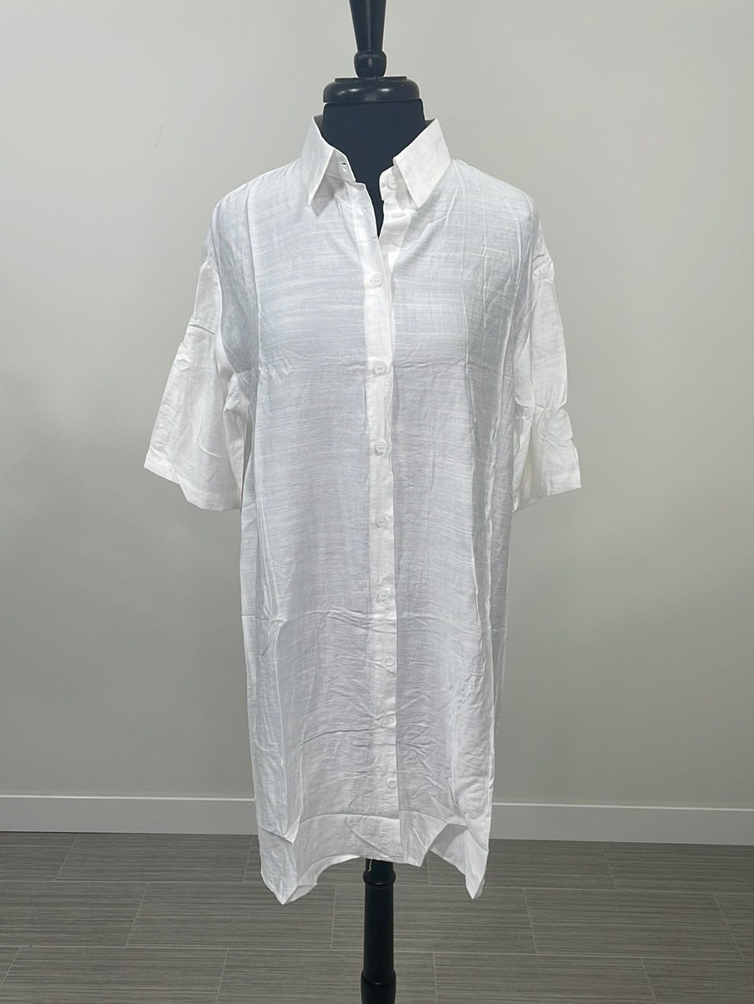 White Button Up Cuff Dress