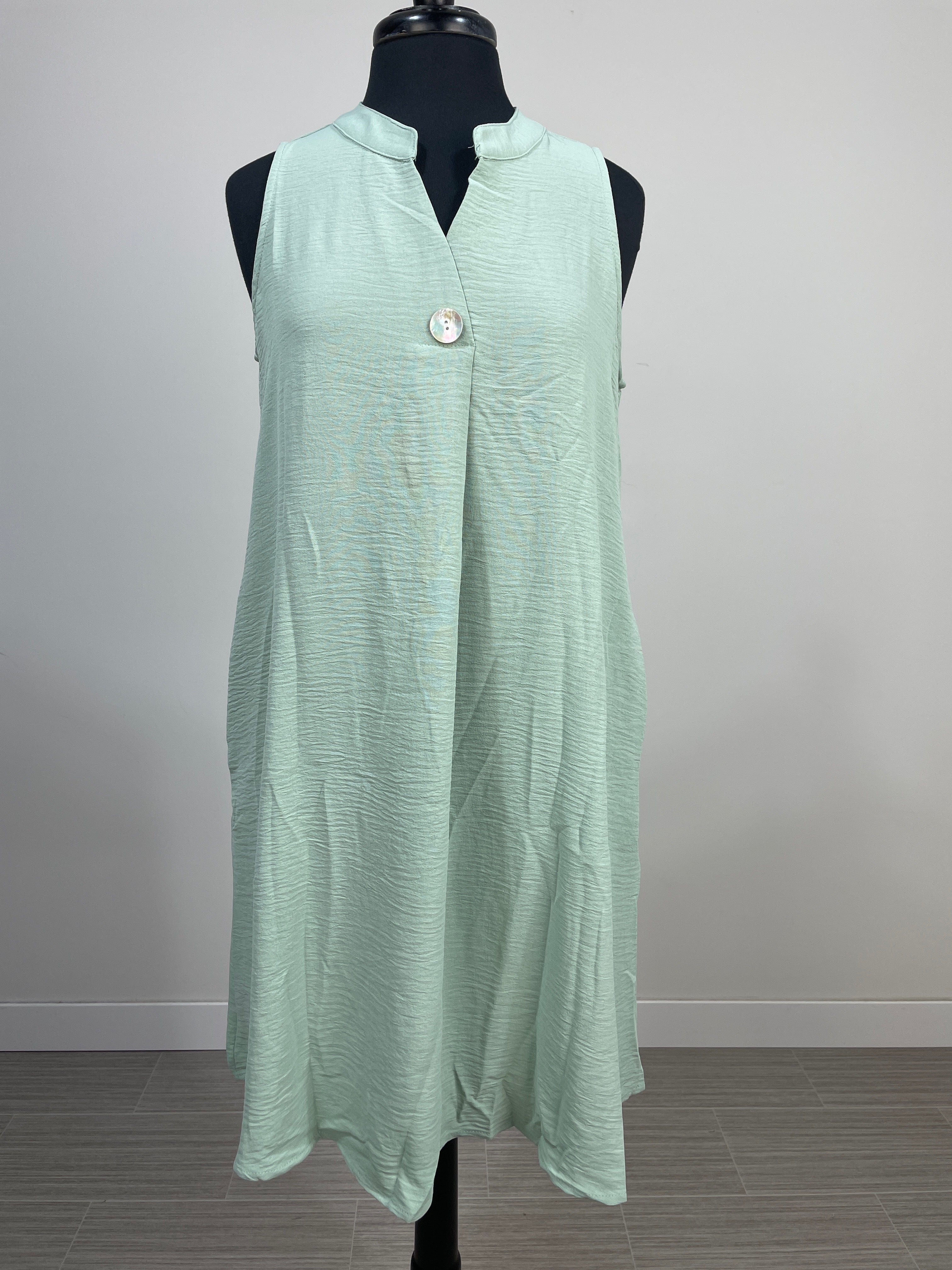 Mint Sleeveless Button Dress