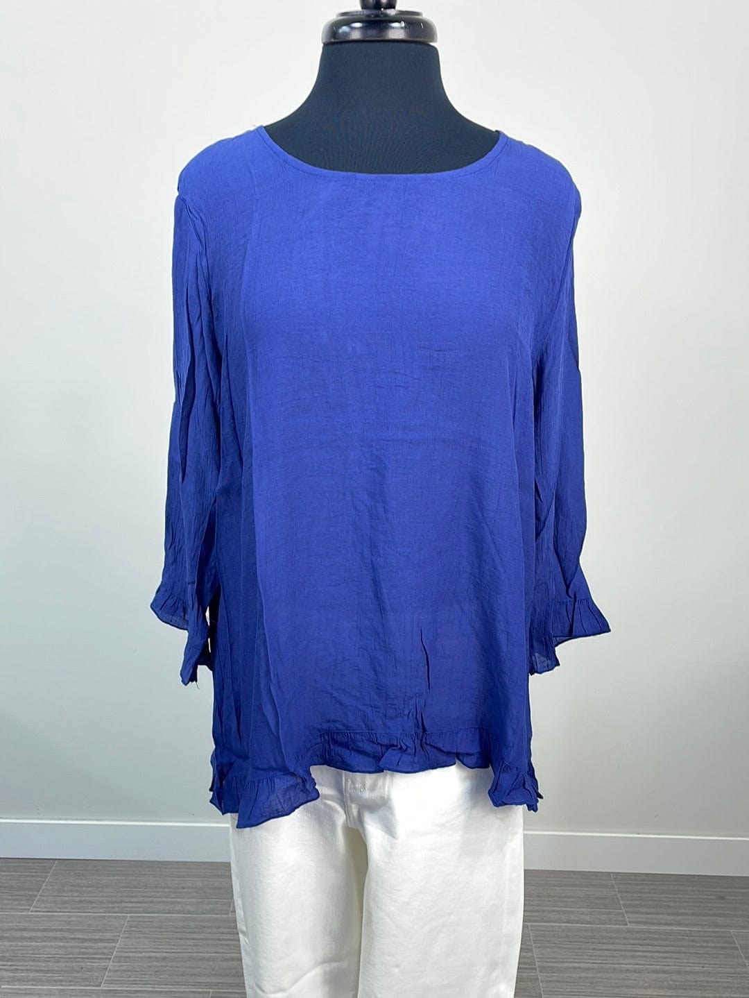 Navy Button Detailed Back Blouse
