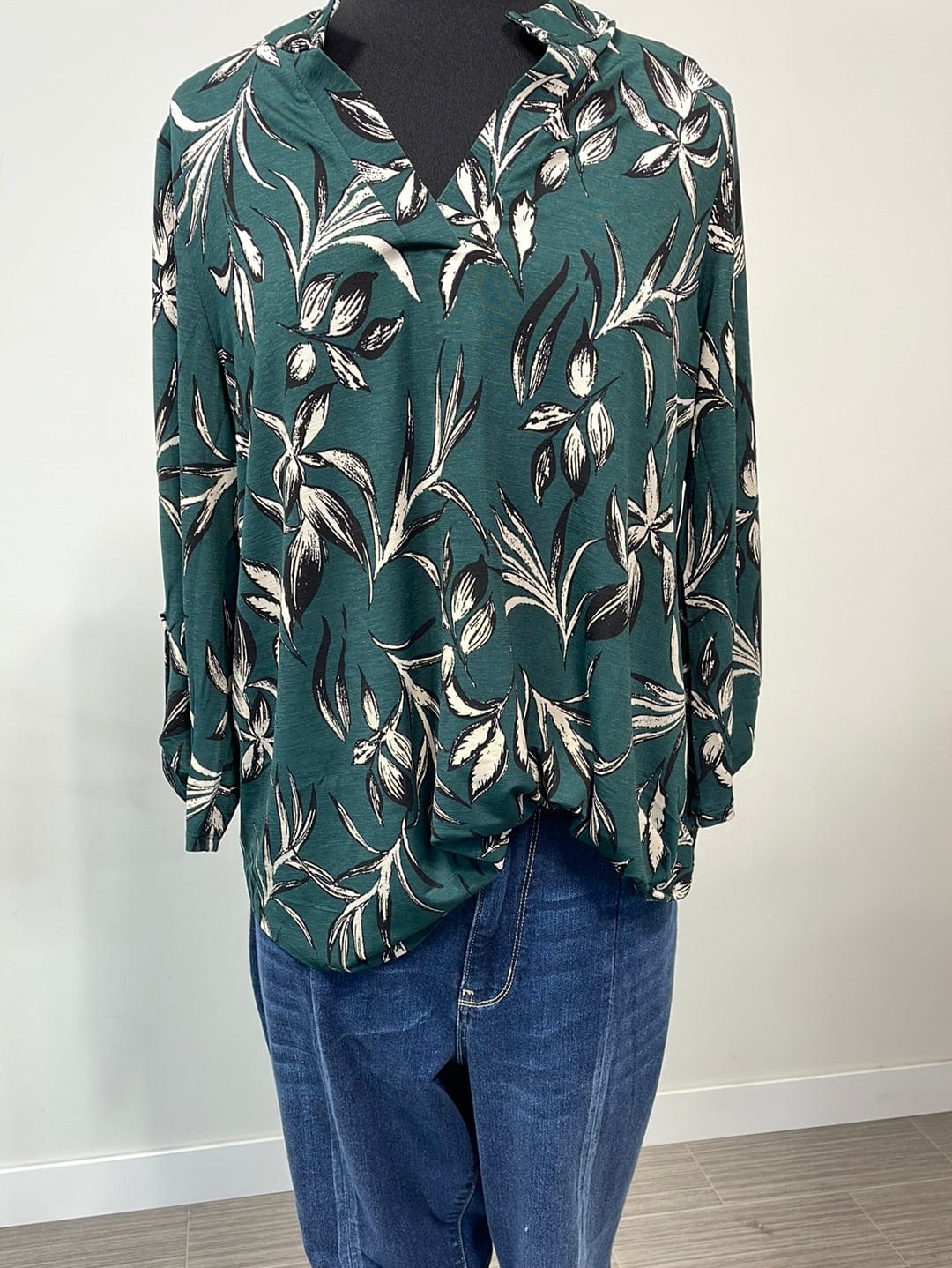 Forest Green w/Ivory Leaves Lizzy Top