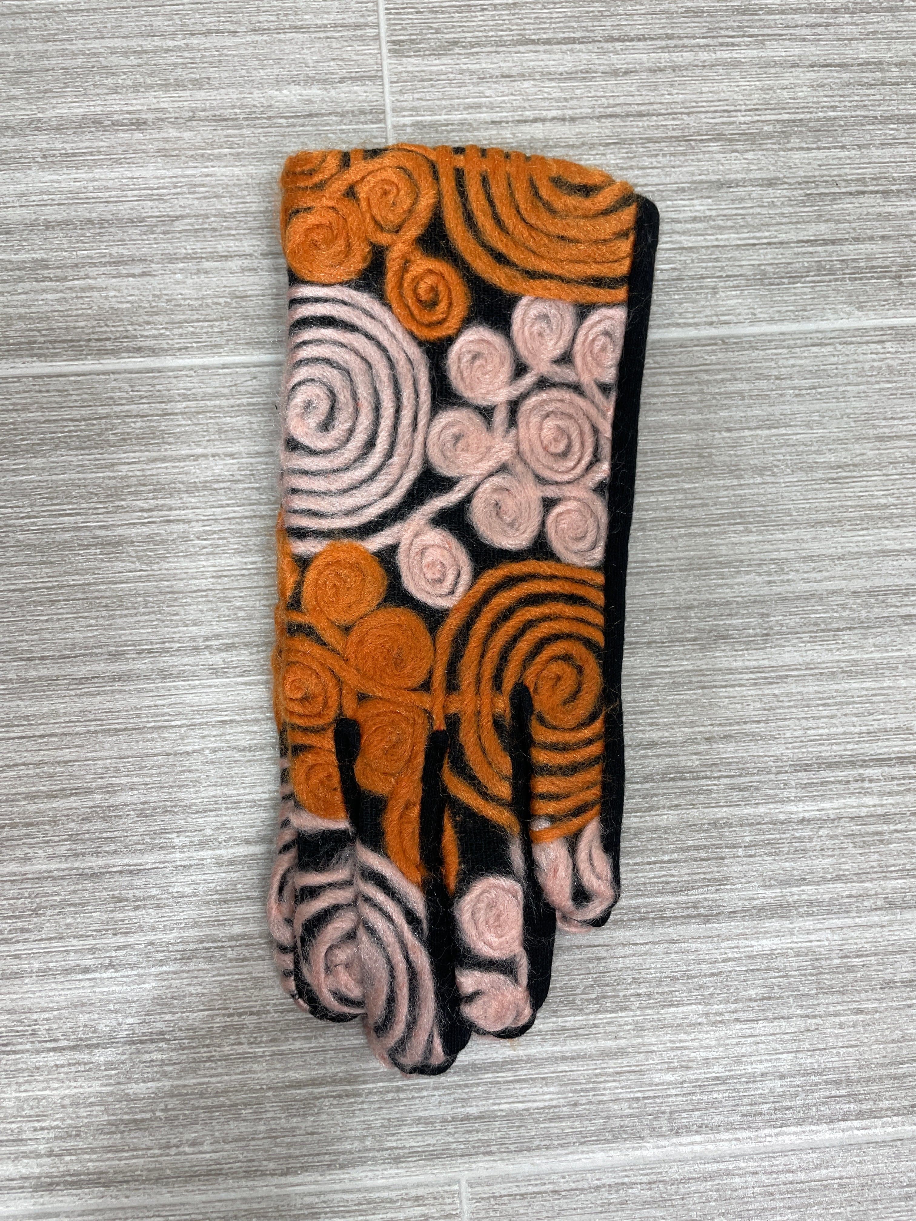 Orange & Peach Circle Swirl Yarn Glove