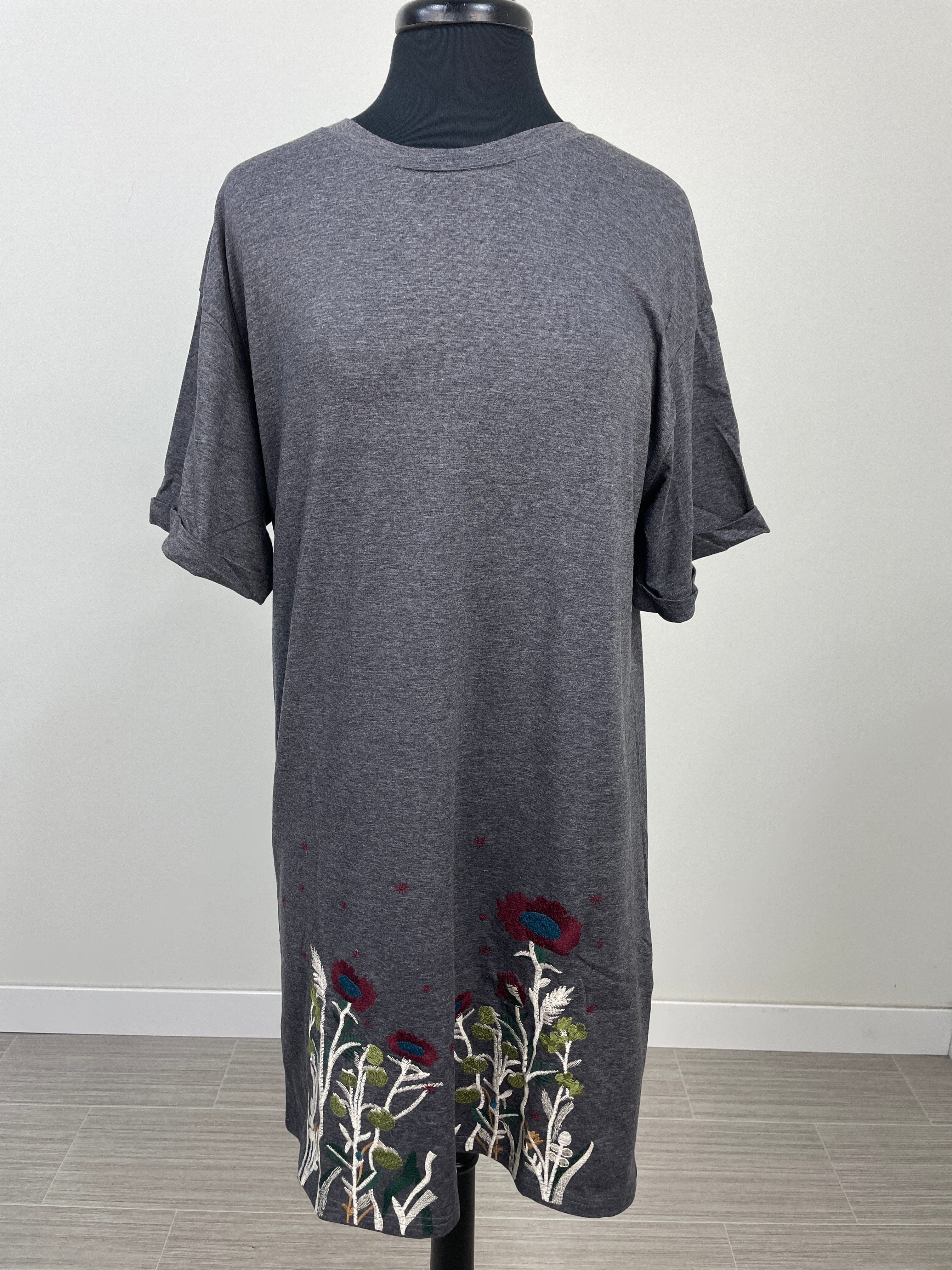 Black Embroider Flower TShirt Dress