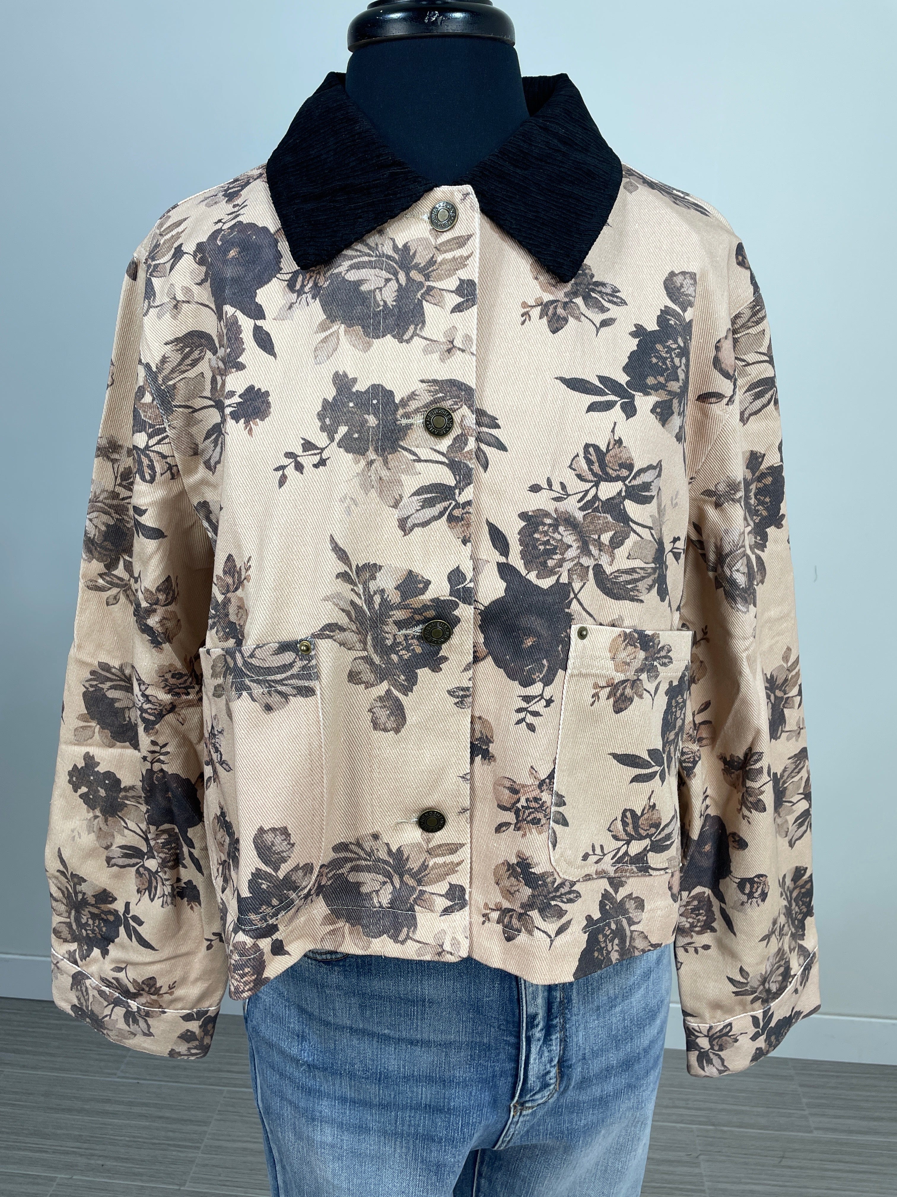 Taupe Floral Work Jacket