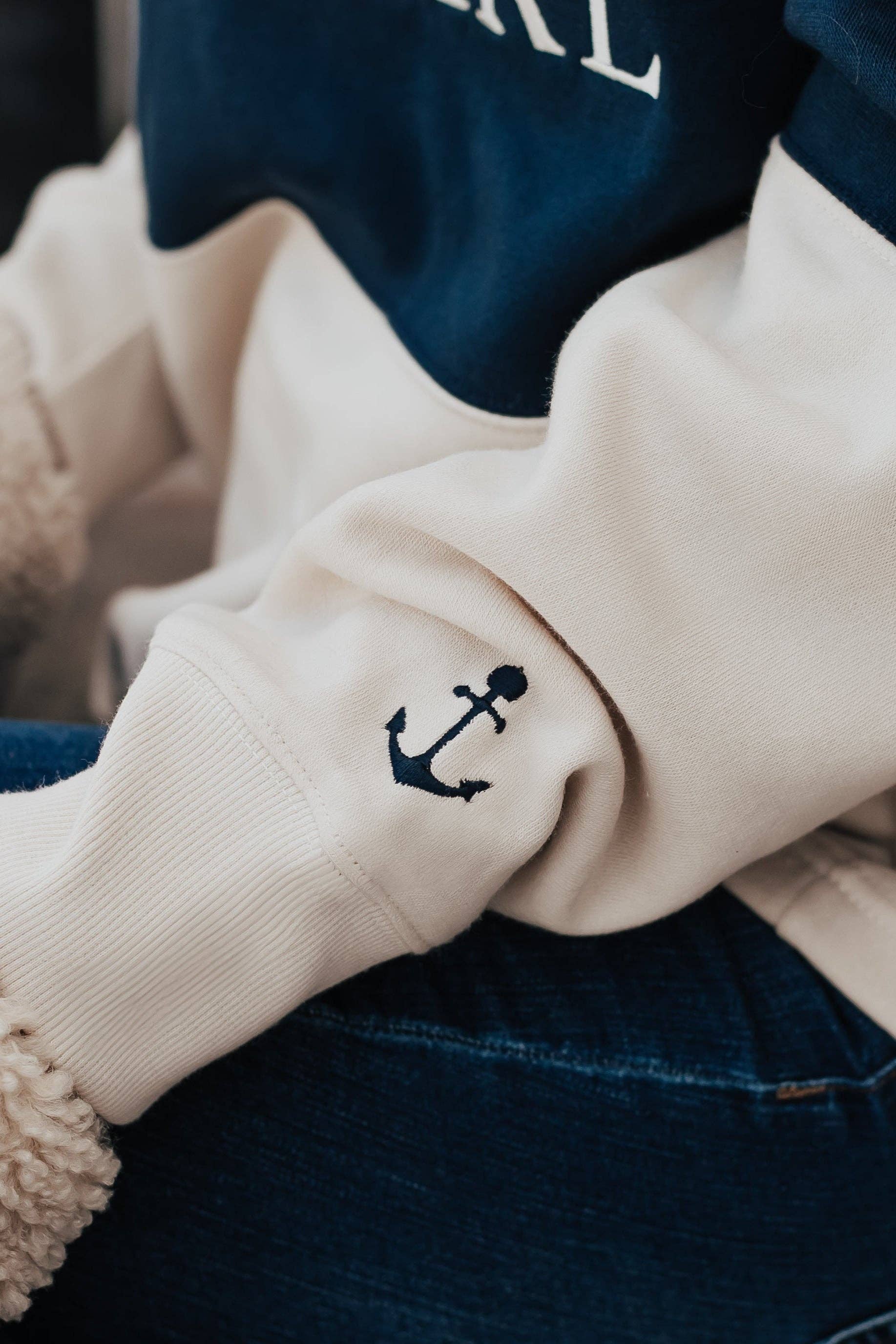 Ivory & Navy Lakegirl Cloud Fleece 1/4 Zip