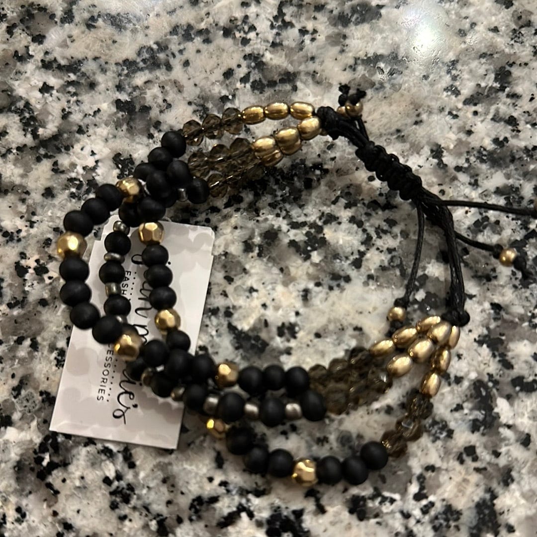 Black Wood Bead Pull Tie Bracelet