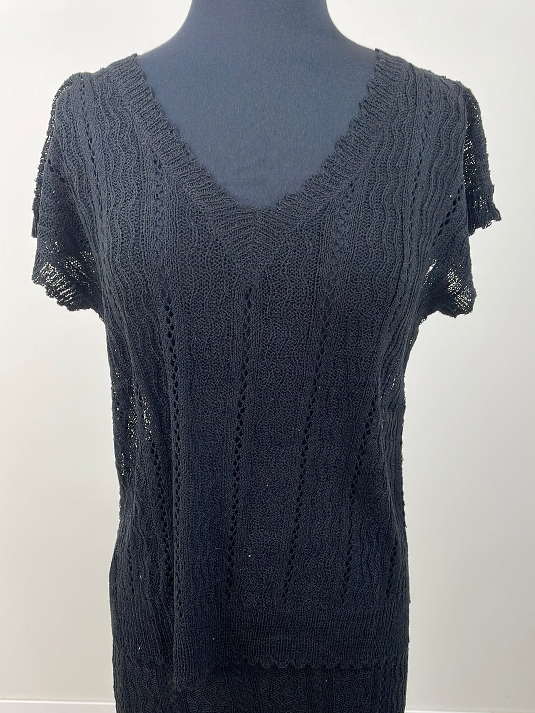 Black Pointelle VNeck Pullover