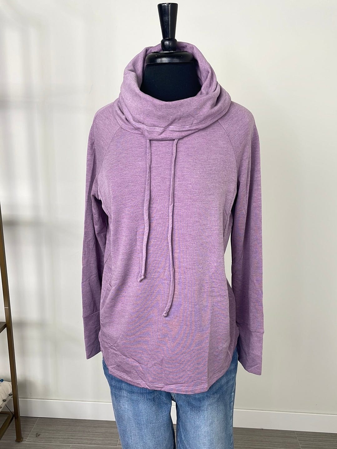 Light Plum Drawstring Cowl Neck Knit Top