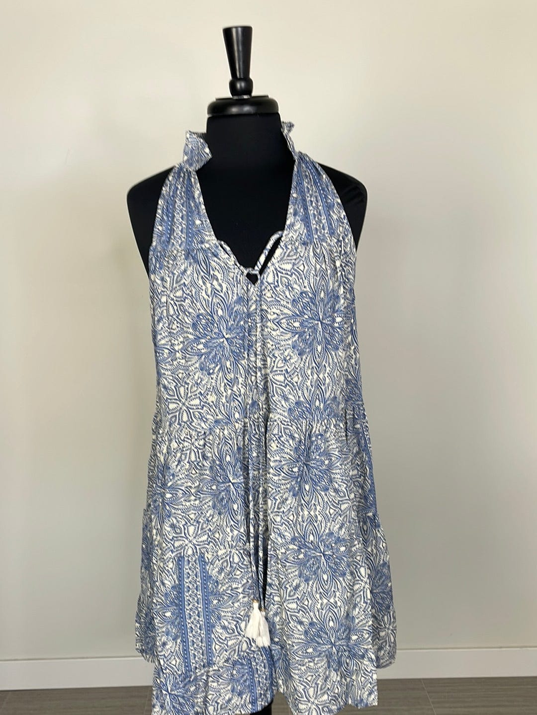 Blue & Ivory Metallic Sleeveless Dress
