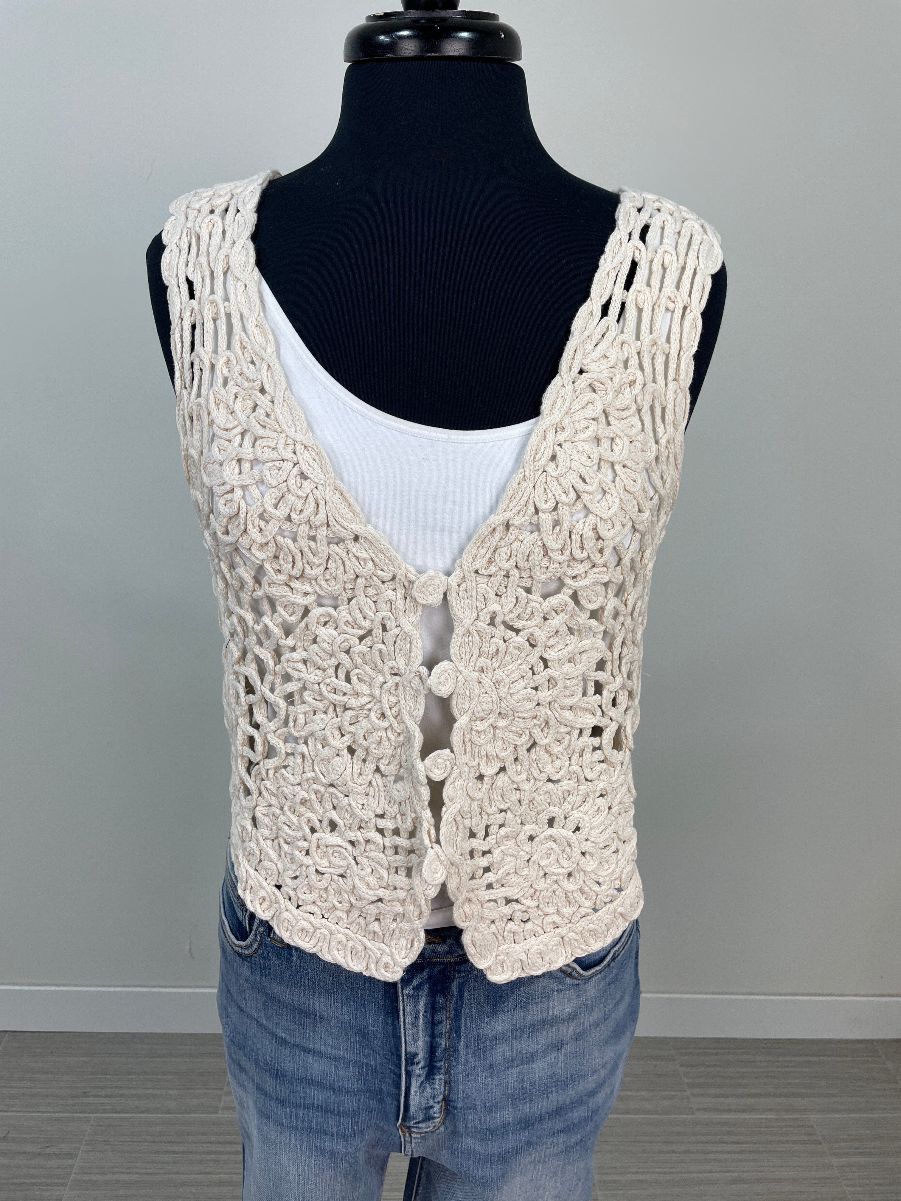 Cream Soutache Button Vest