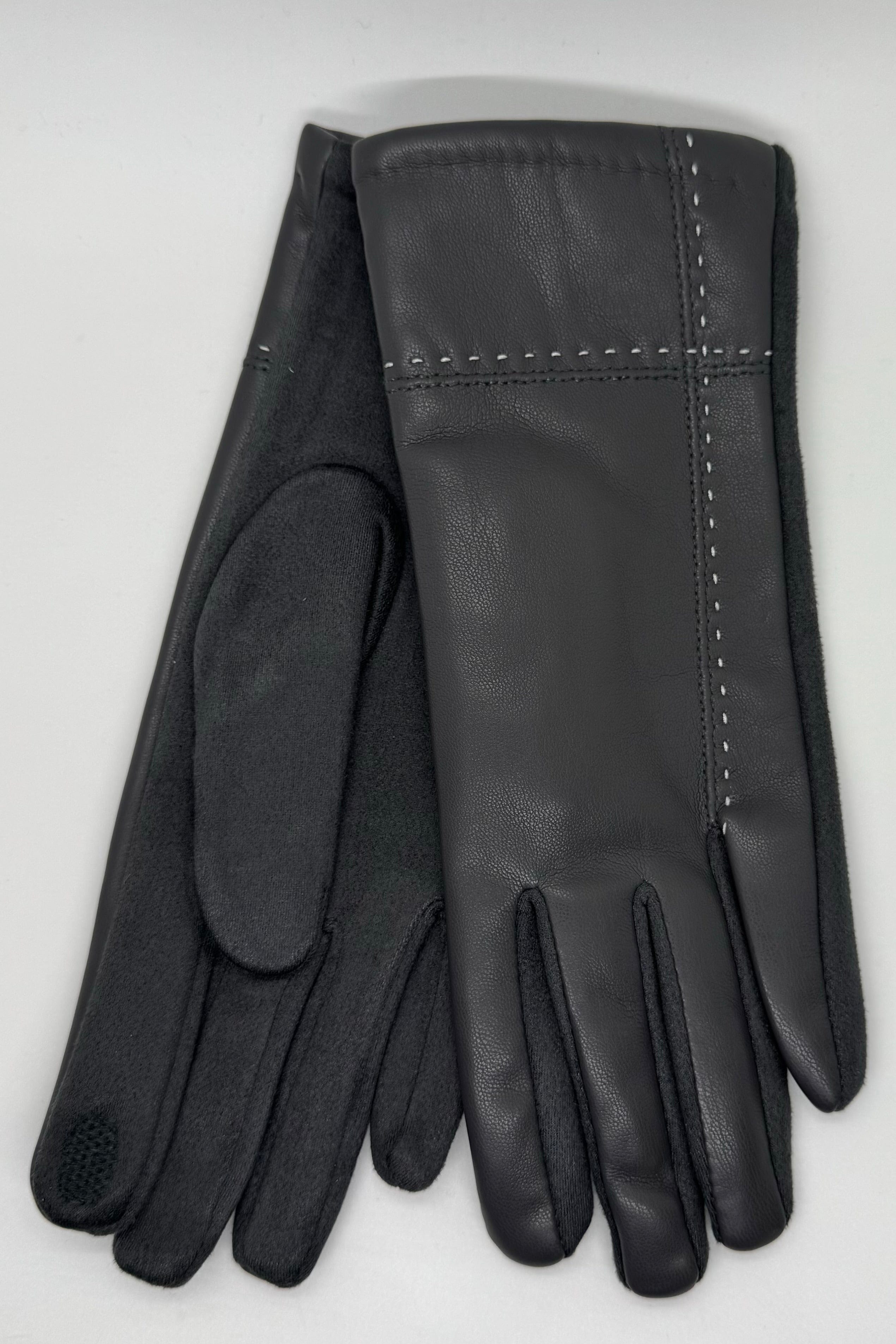 Gray Faux Leather Stitch Gloves