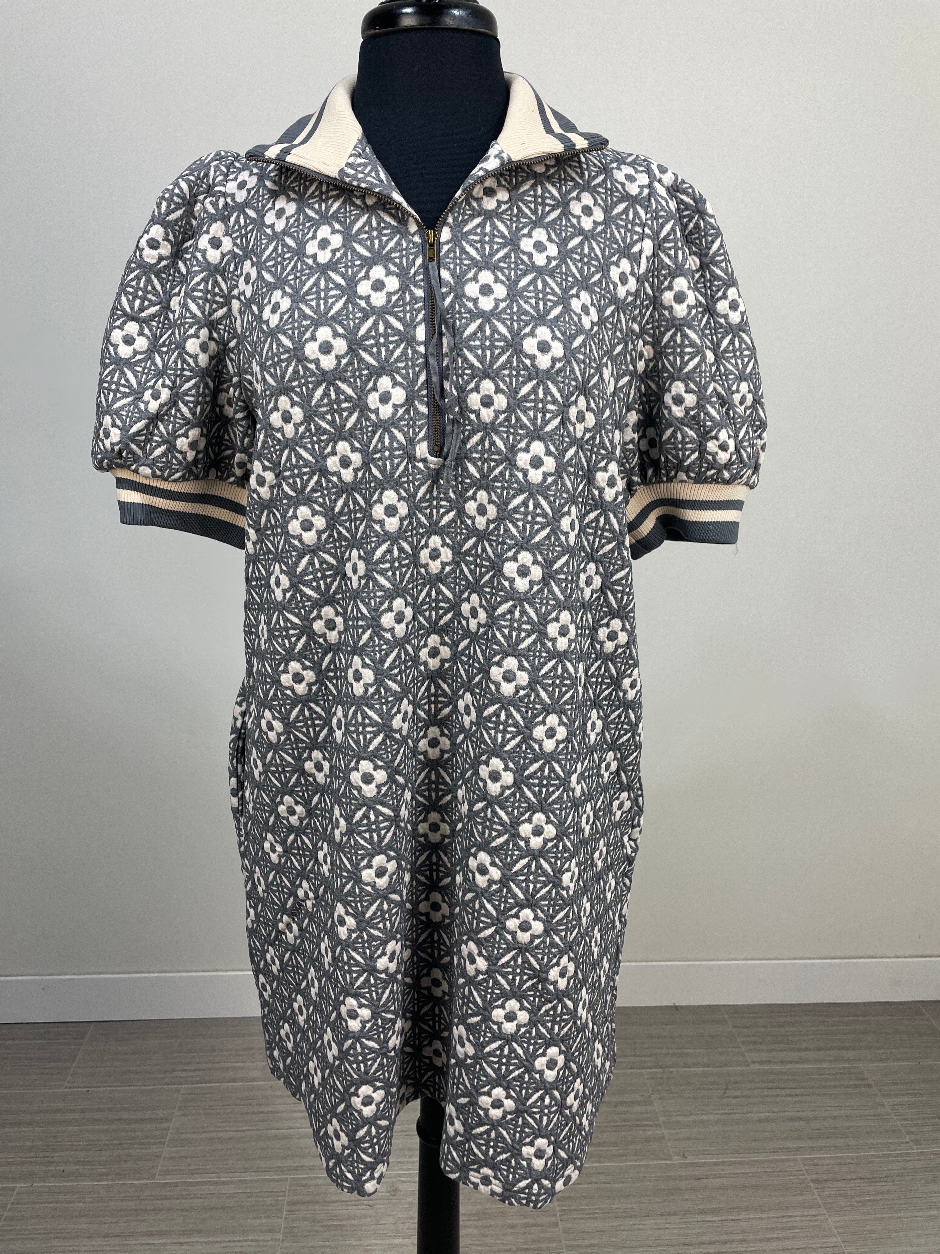 Grey Geometric Floral Quarter Zip Dress