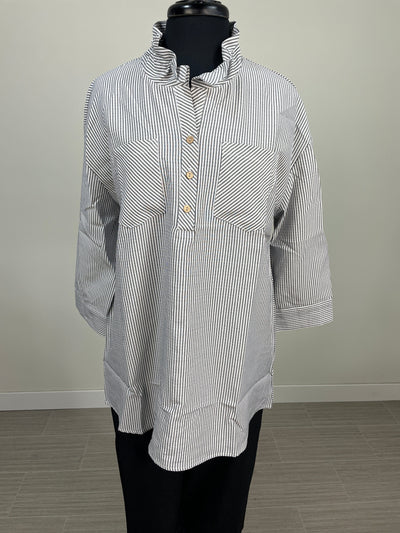 Black Stripe Button Up Wire Collar Blouse