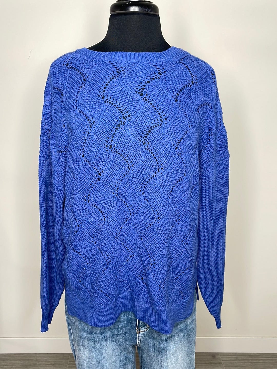 Royal Blue Crochet Pullover Sweater