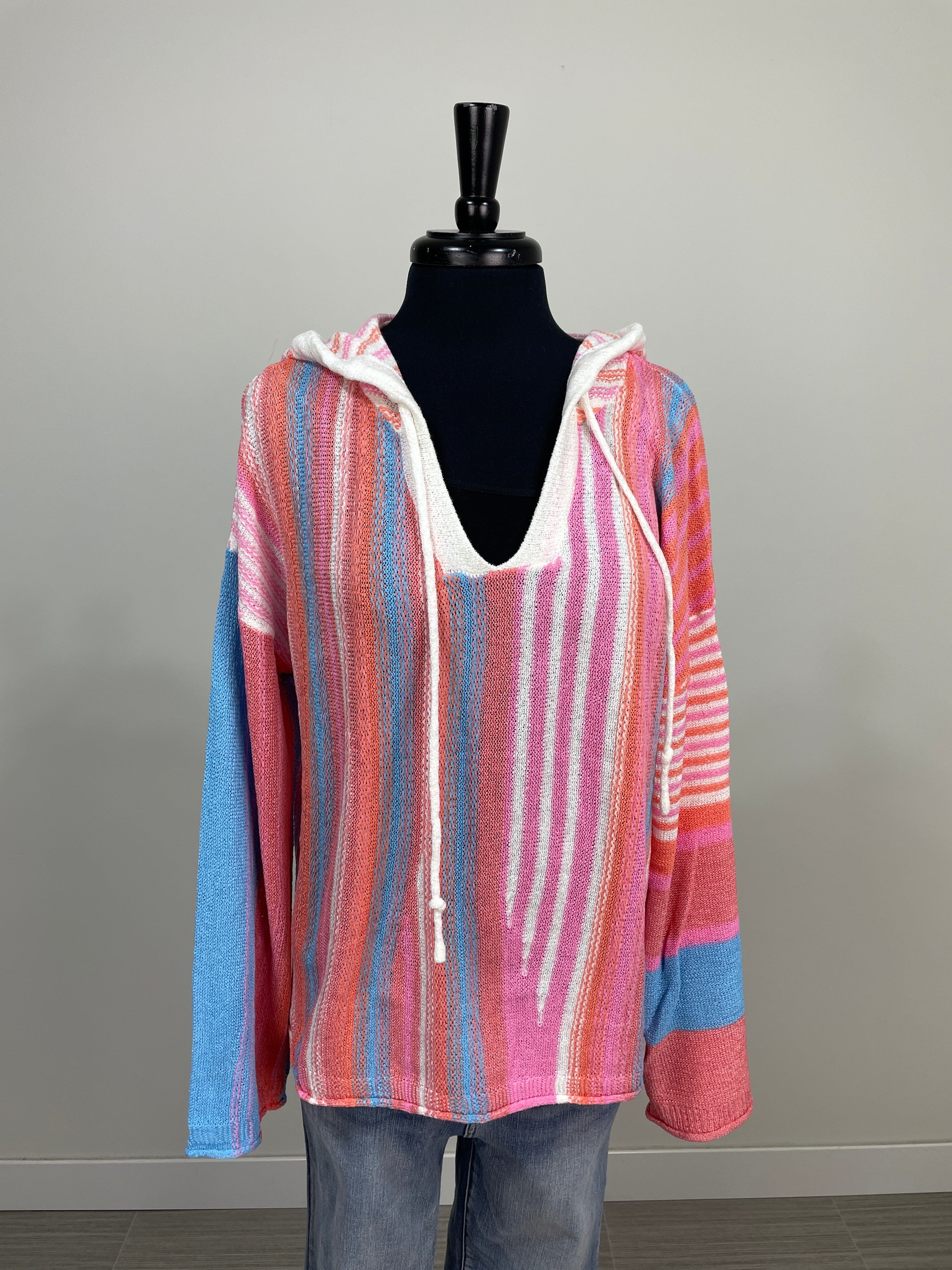 Colorful Stripe Crochet Hoodie