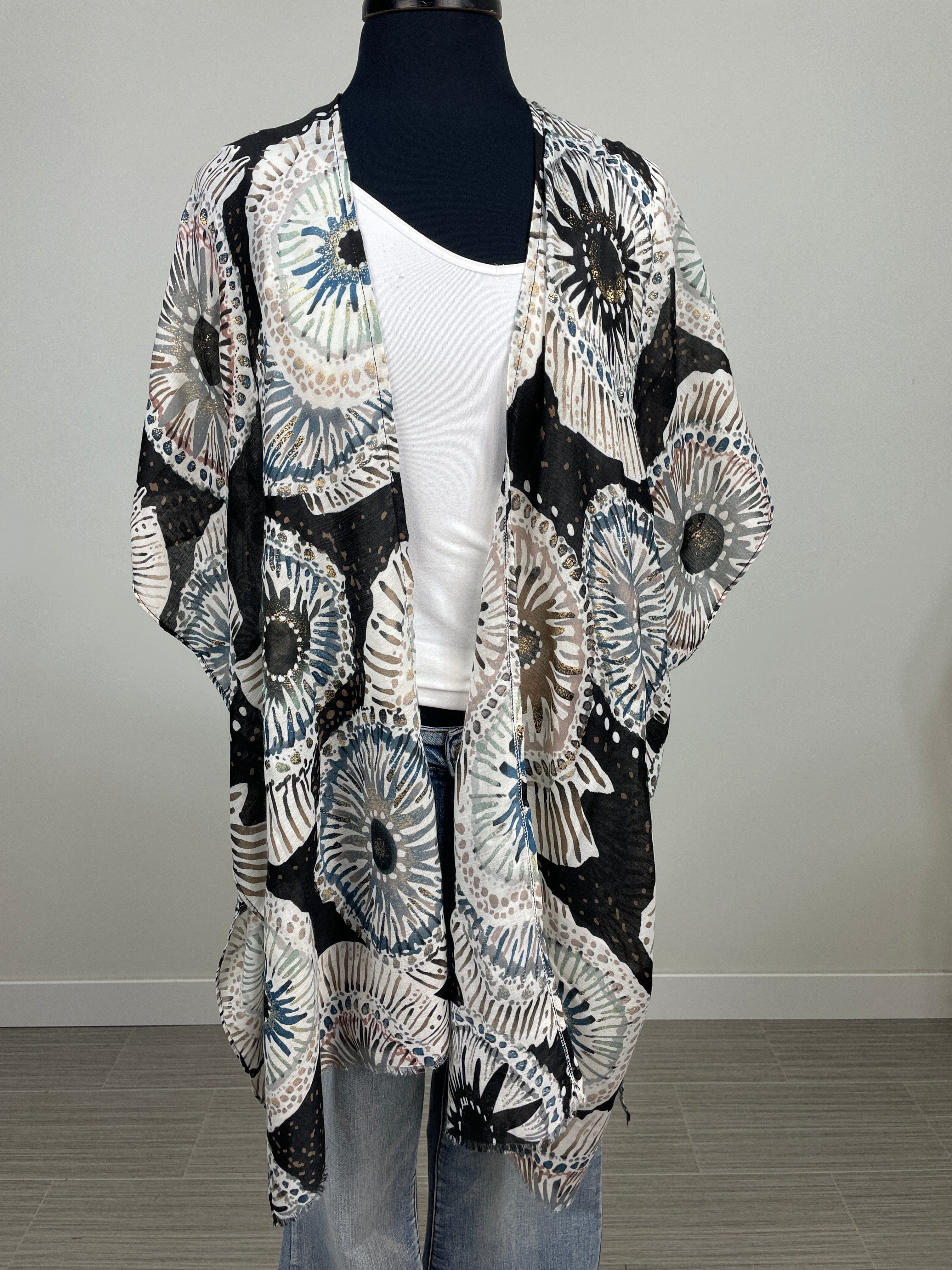 Black Geometric Metallic Kimono