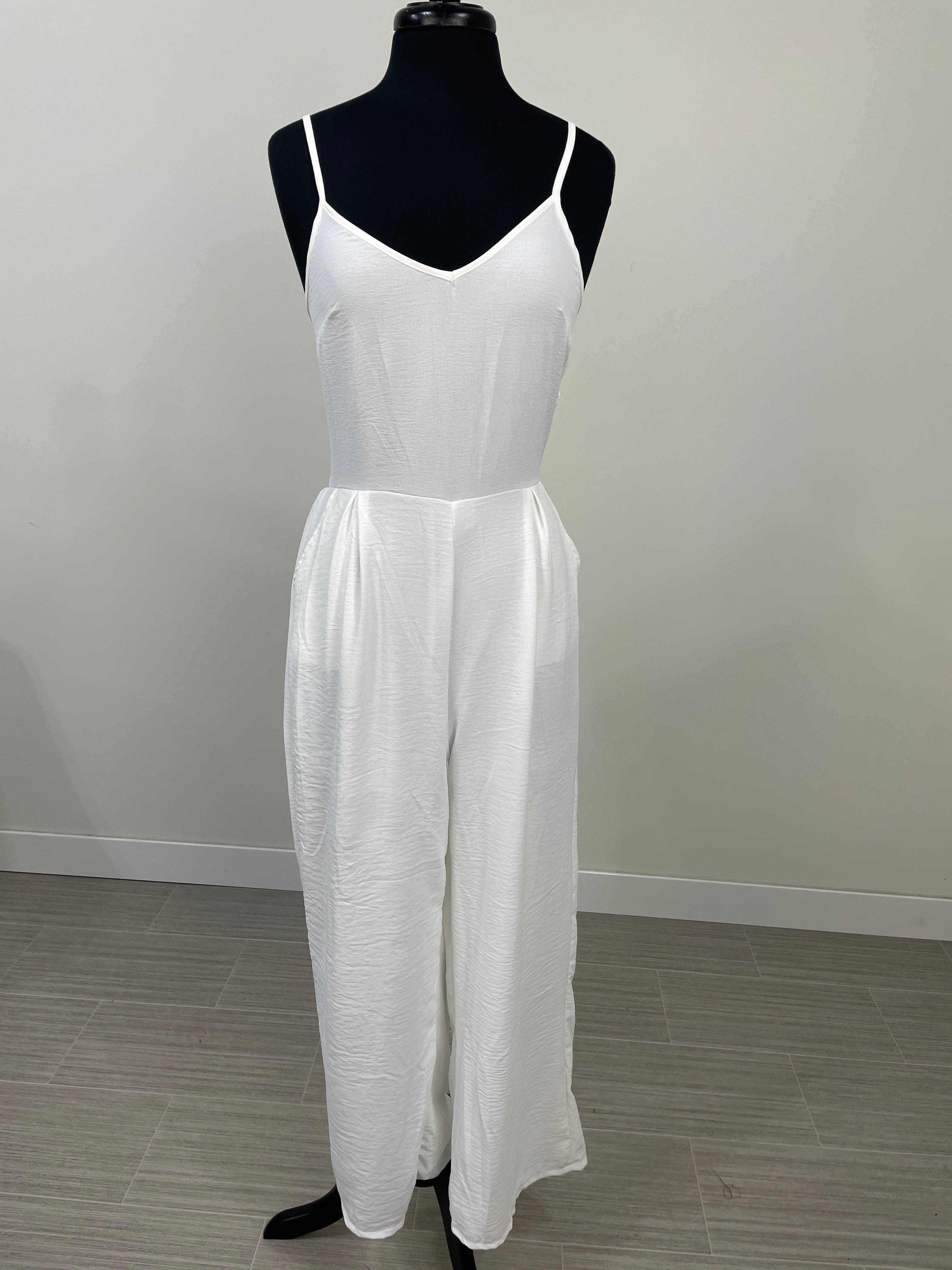 White Sleek Spaghetti Strap Jumpsuit