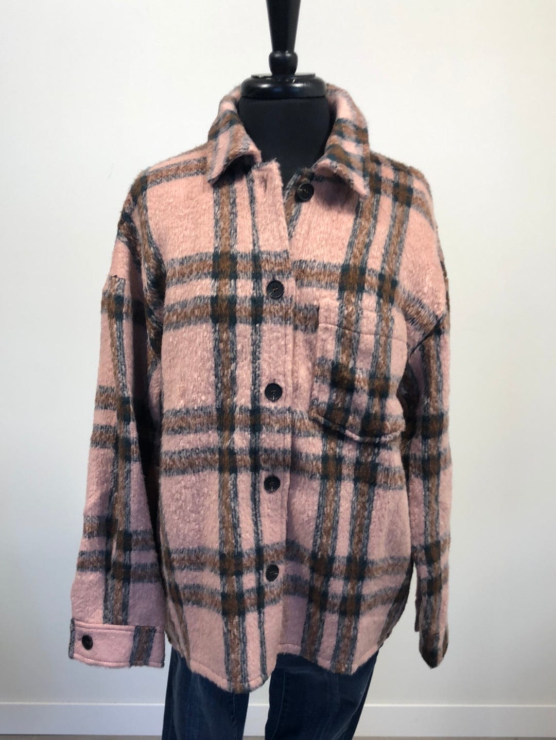 Rose Plaid Fleece Shacket
