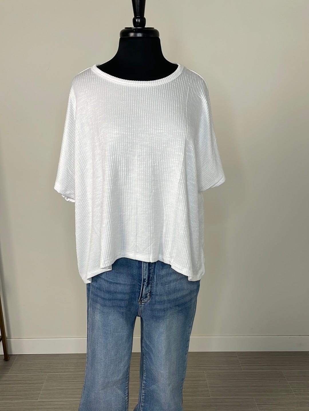 Off White Ribbed Striped Top
