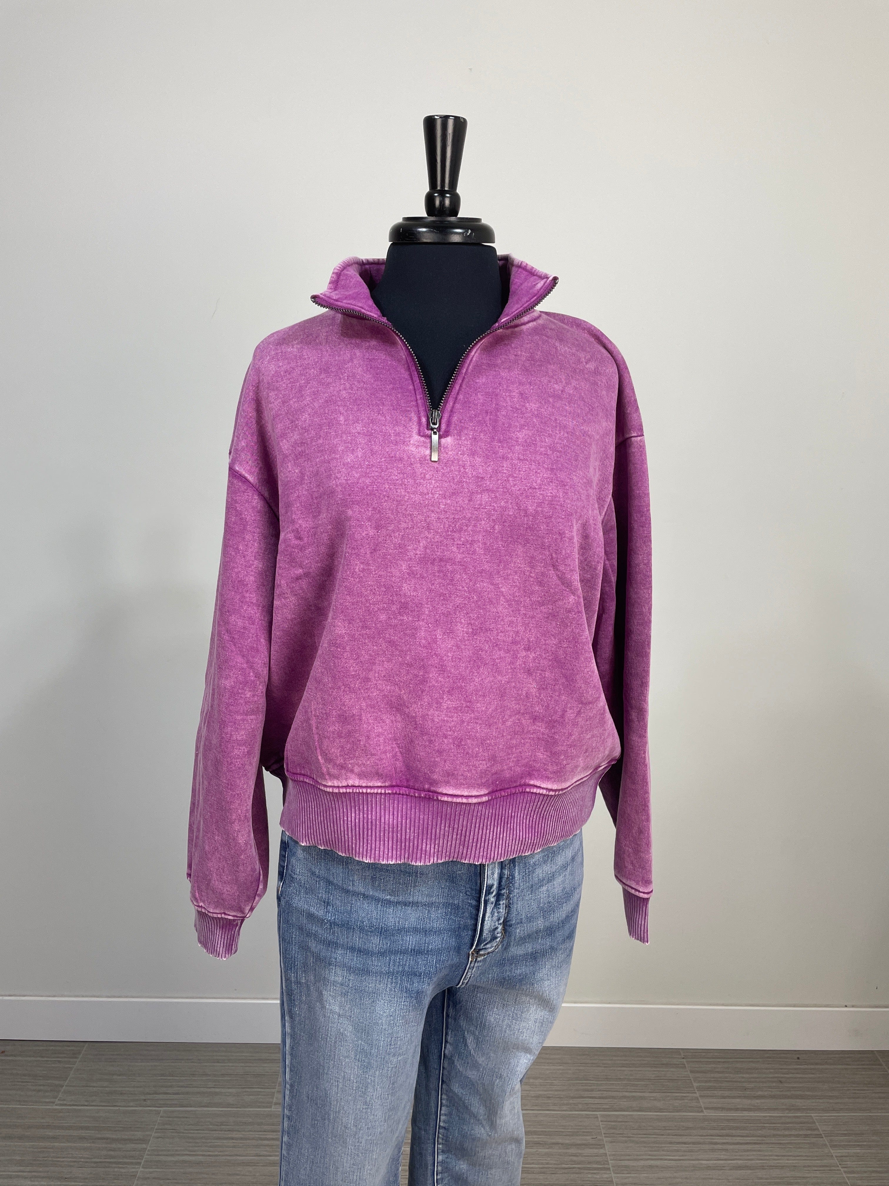 Light Plum Acid Wash 1/4 Zip Fleece