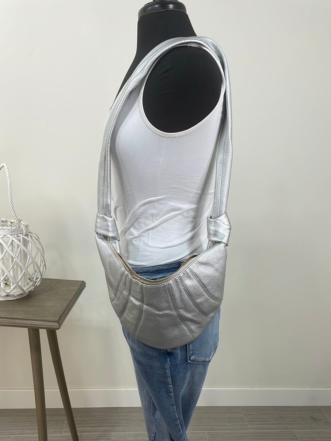 Silver Stitched Detail Shoulder Bag